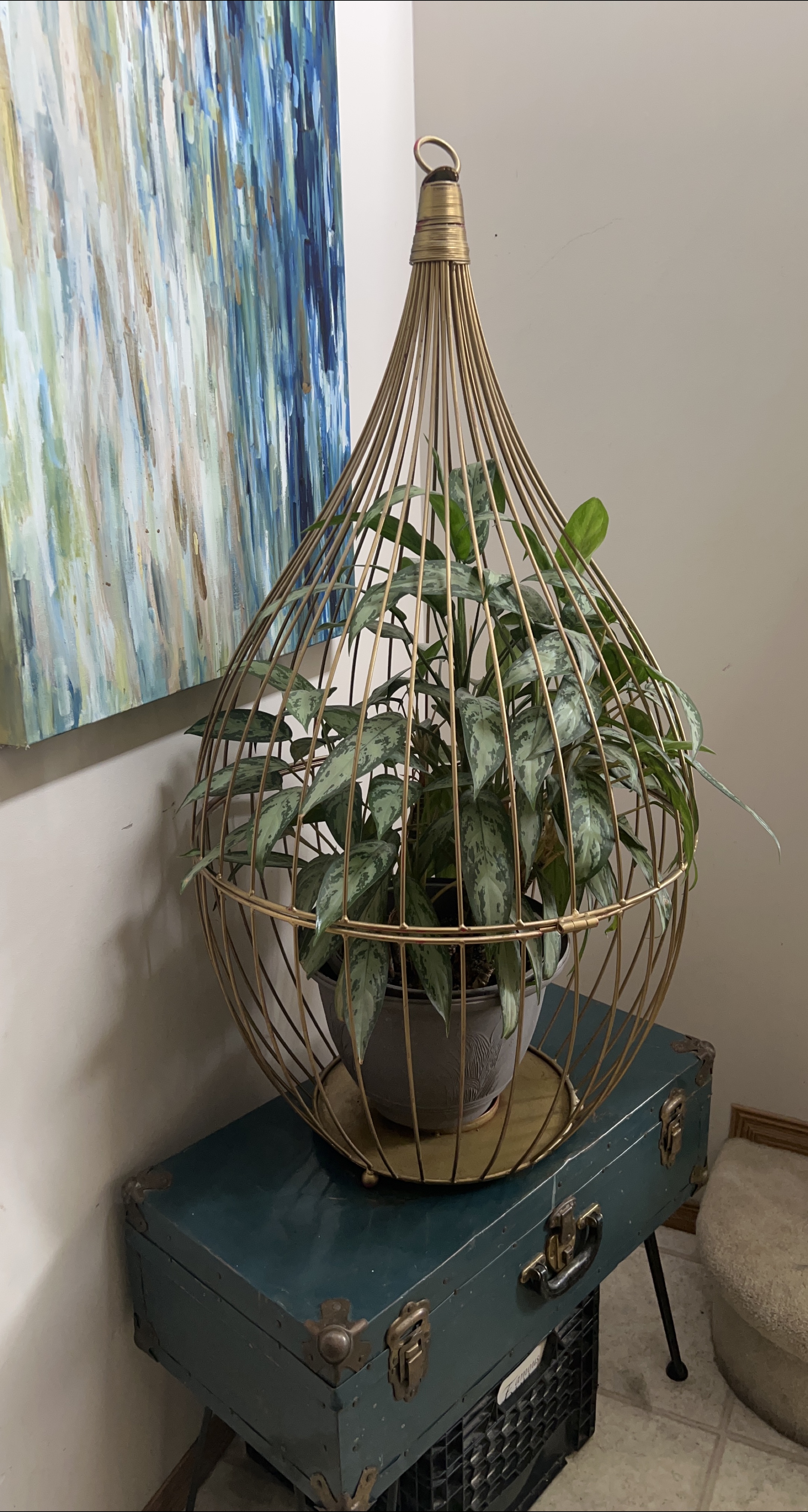 Gold Metal Plant Cage with Plant thumbnail