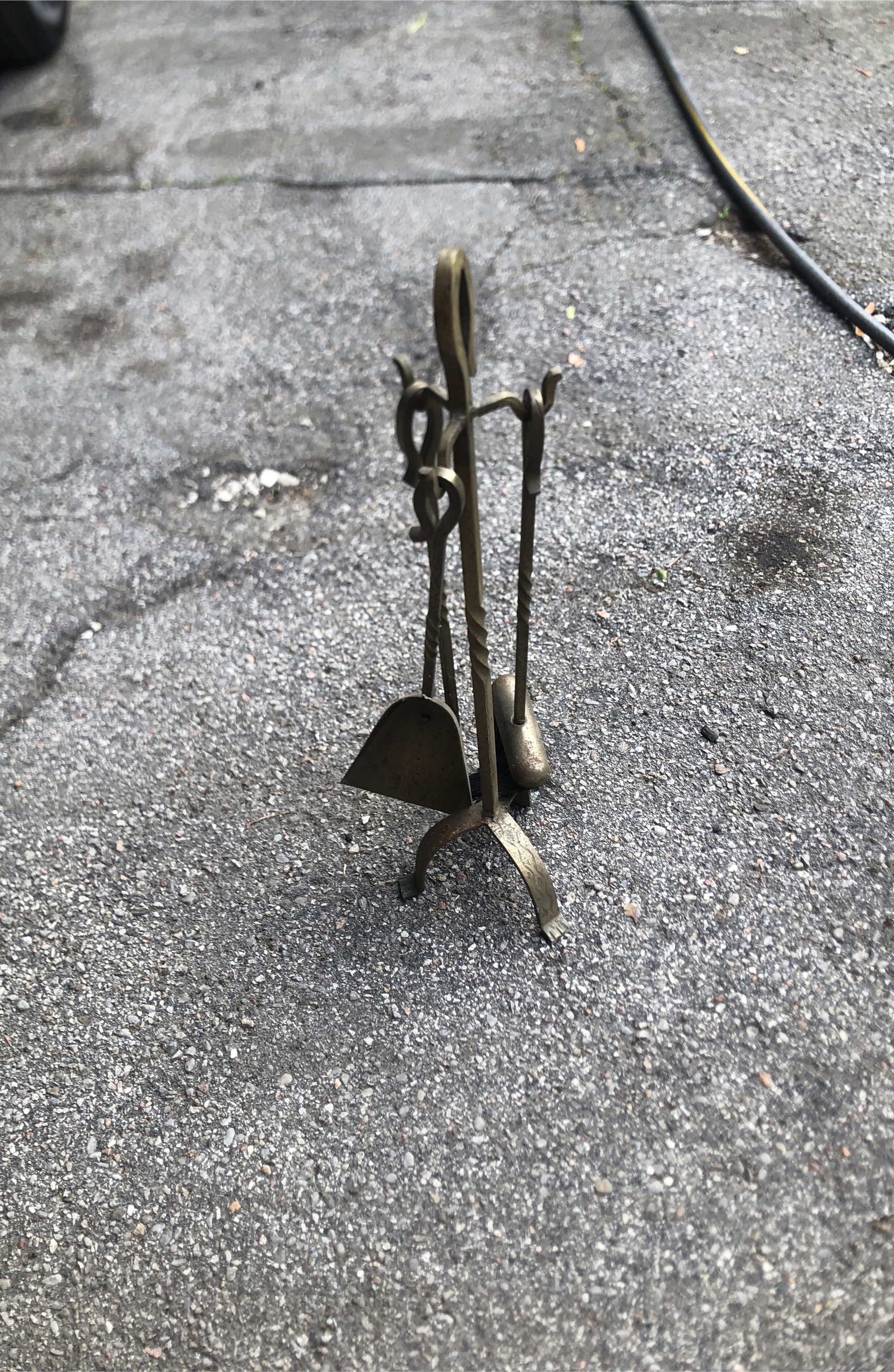 Vintage Brass Fireplace Tool Set thumbnail