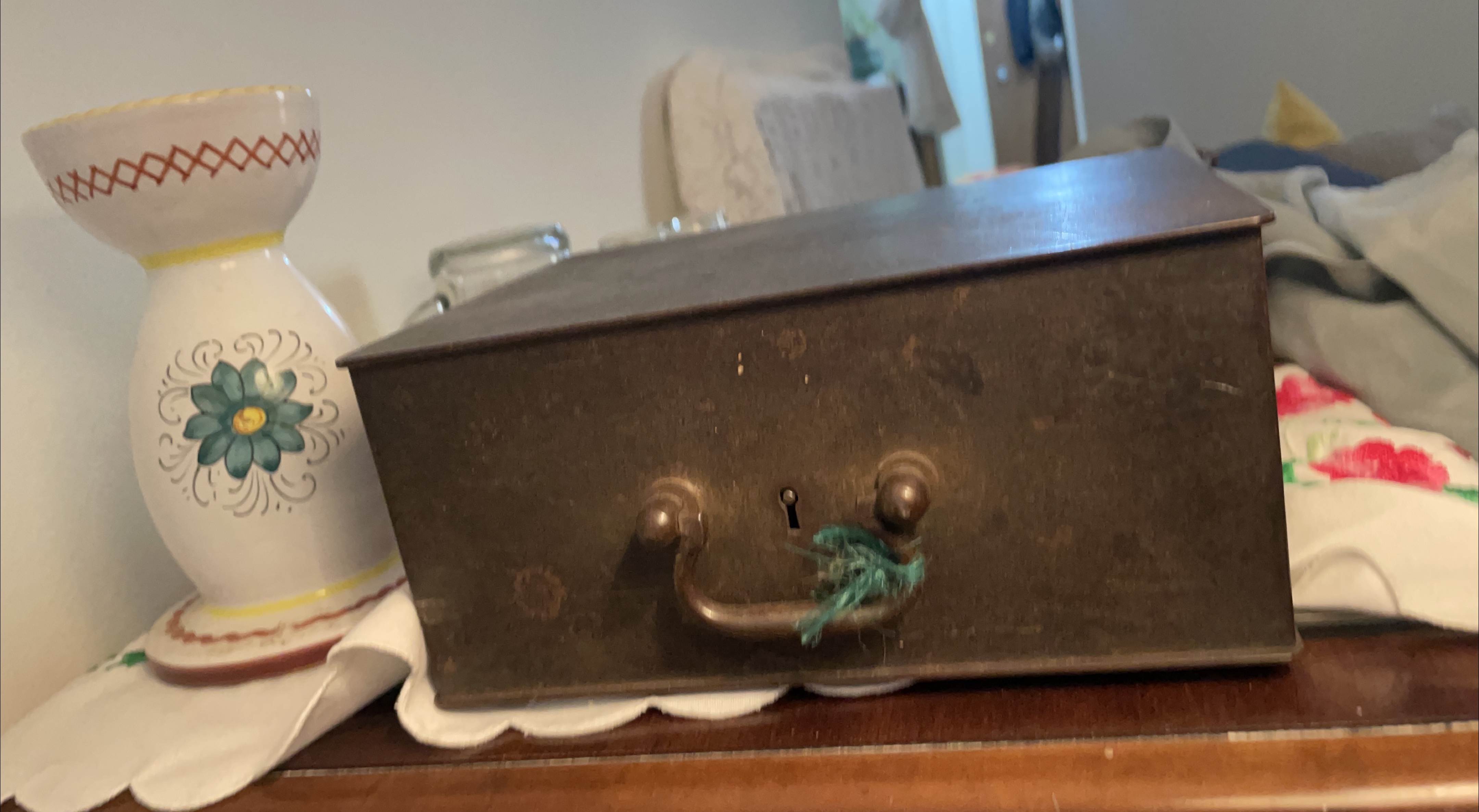 Antique Metal Box with Handle thumbnail