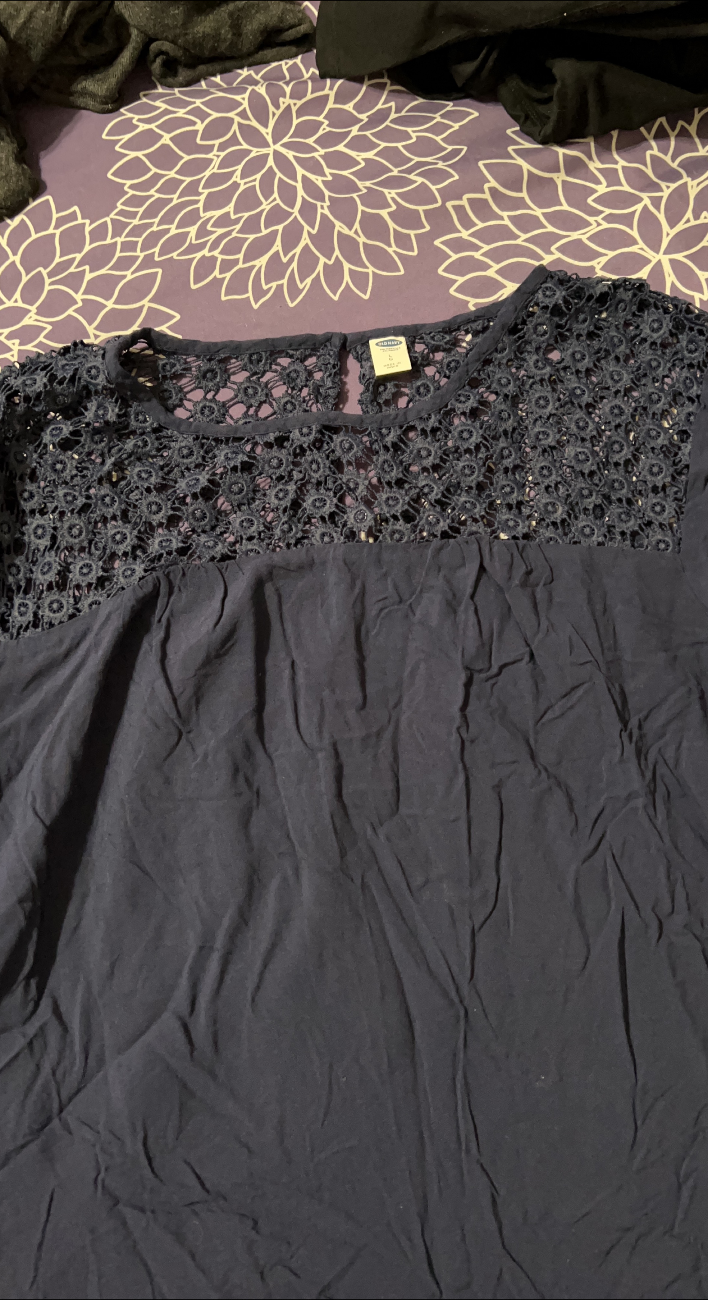 Old Navy Navy Blue Lace Top - Size S thumbnail