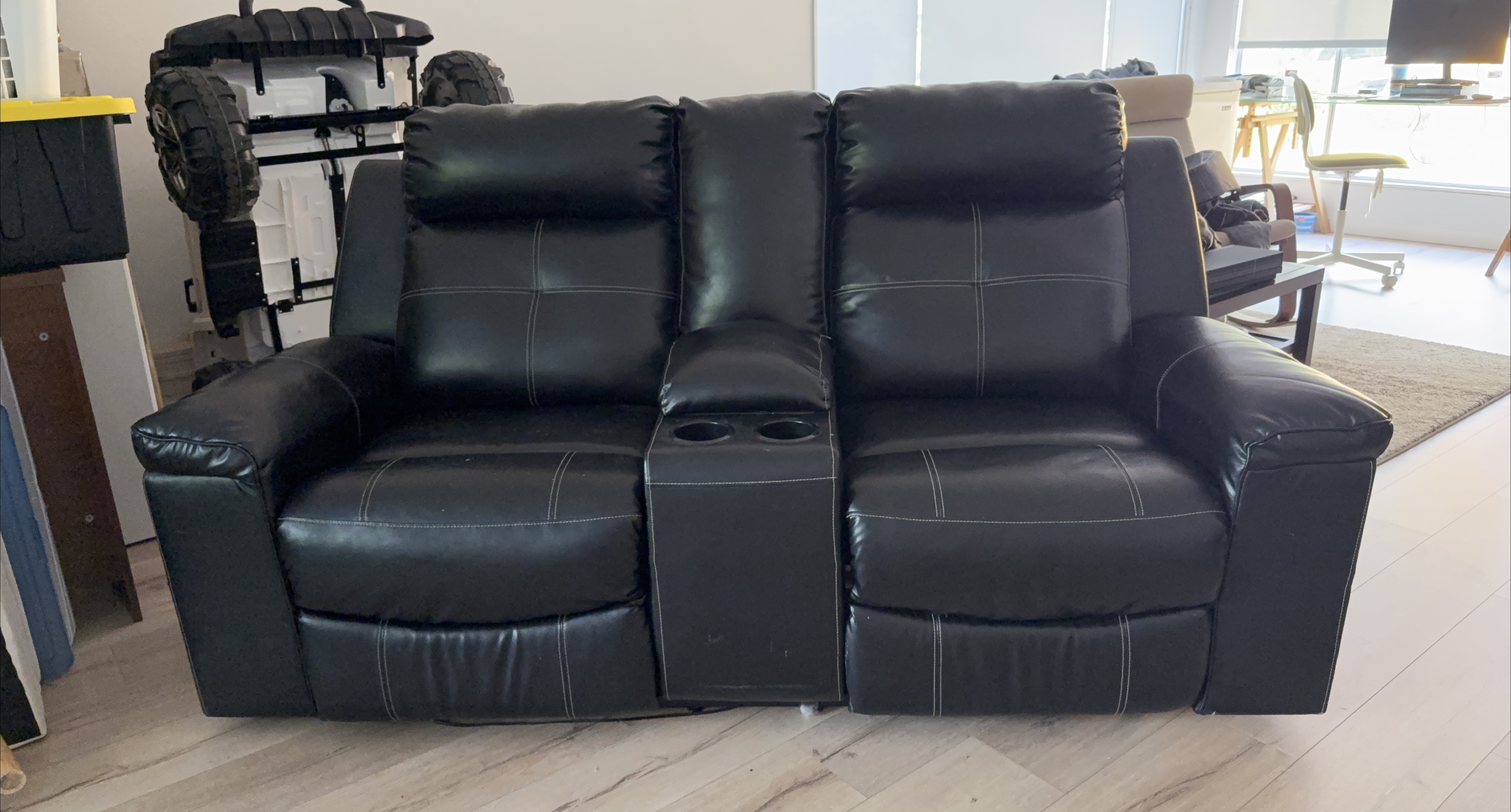 Black Faux Leather Reclining Loveseat