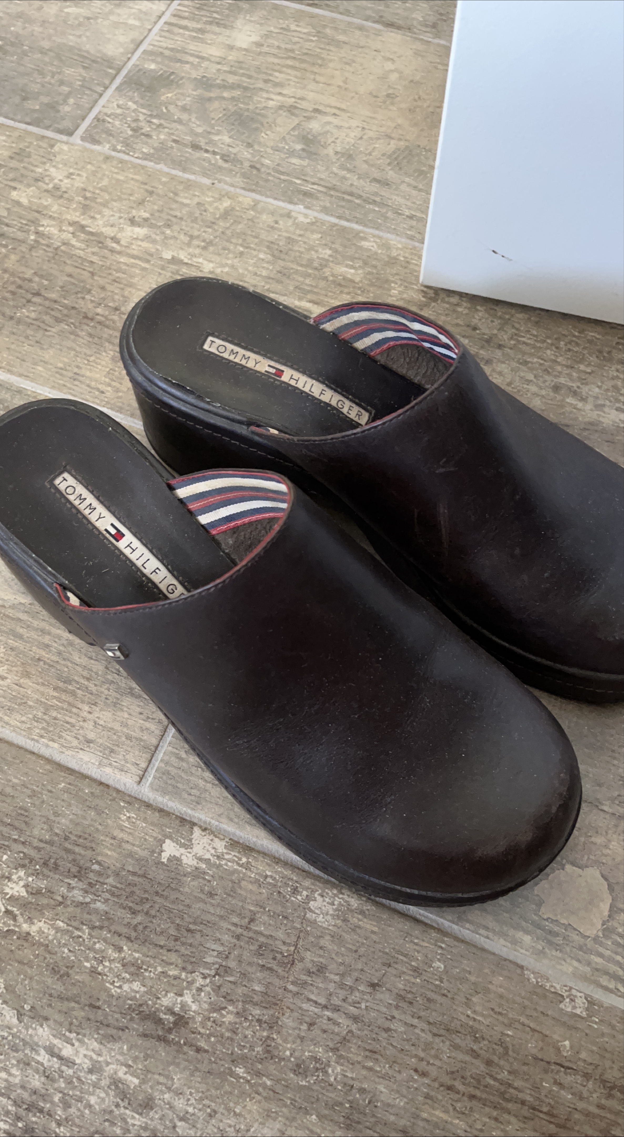 Tommy Hilfiger Brown Leather Clogs thumbnail