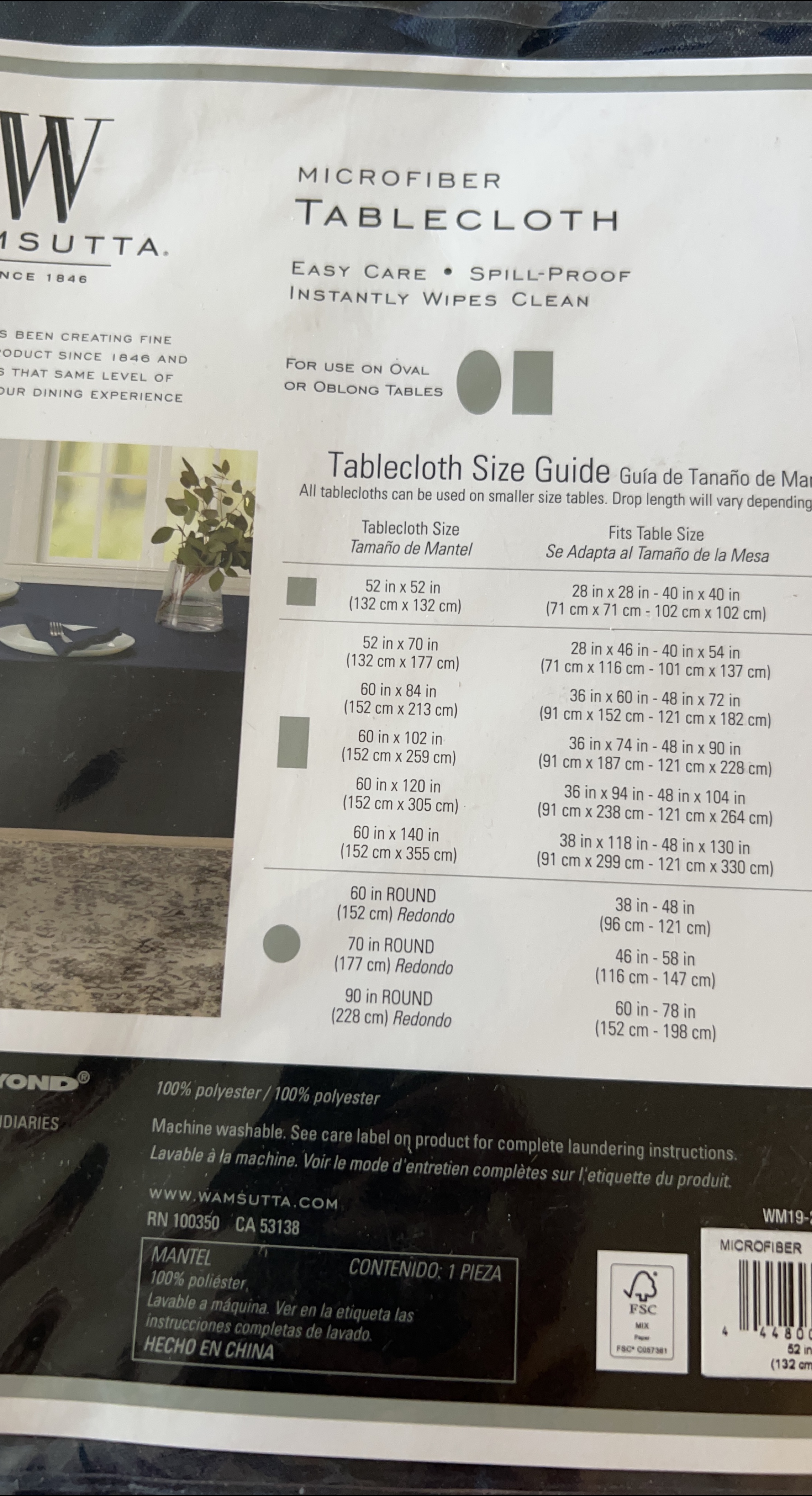 New Wamsutta Microfiber Tablecloth 52" x 70"