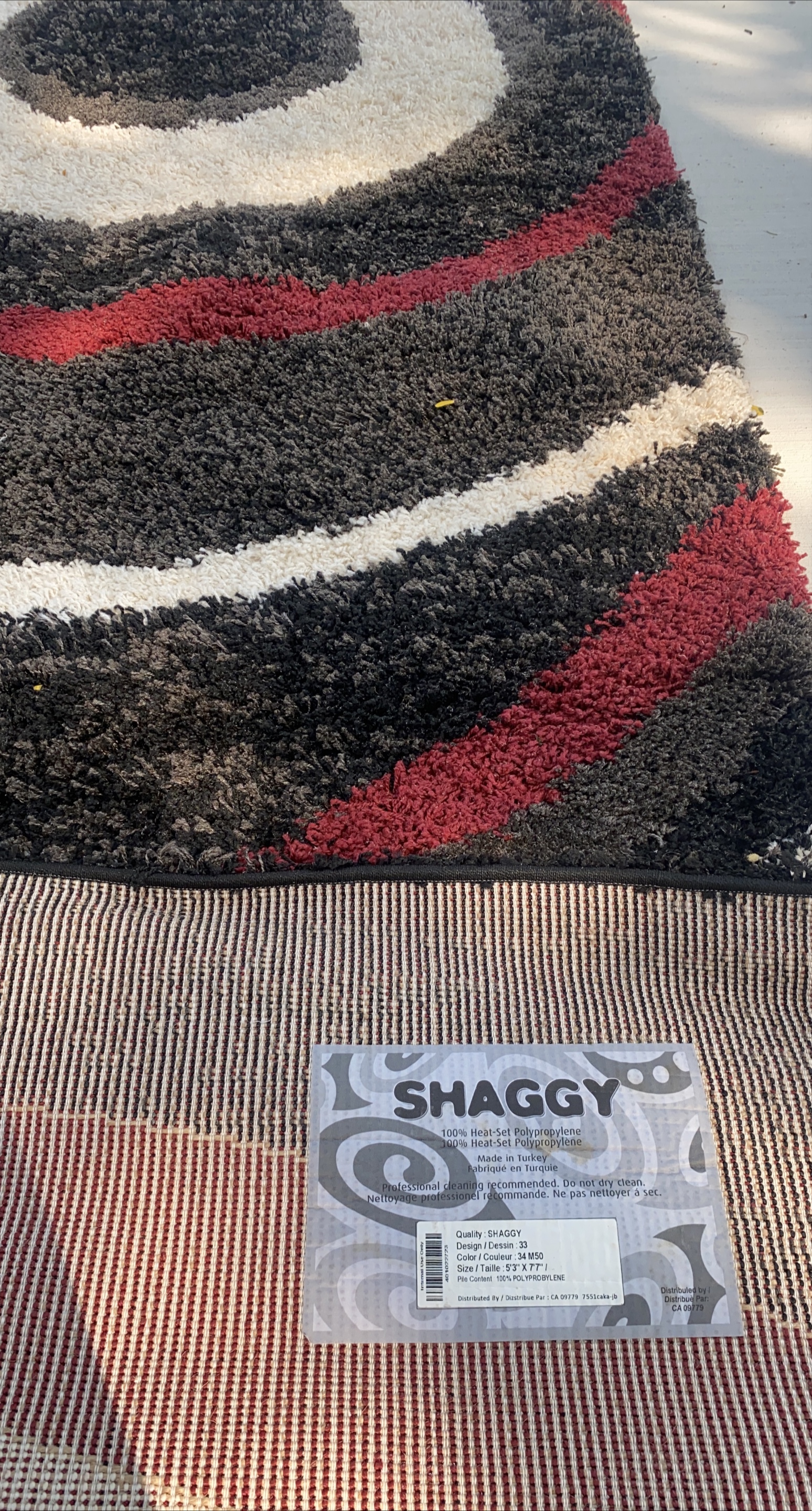 Shaggy Rug, 5'3" x 7'7", Red, Black, White - photo 2