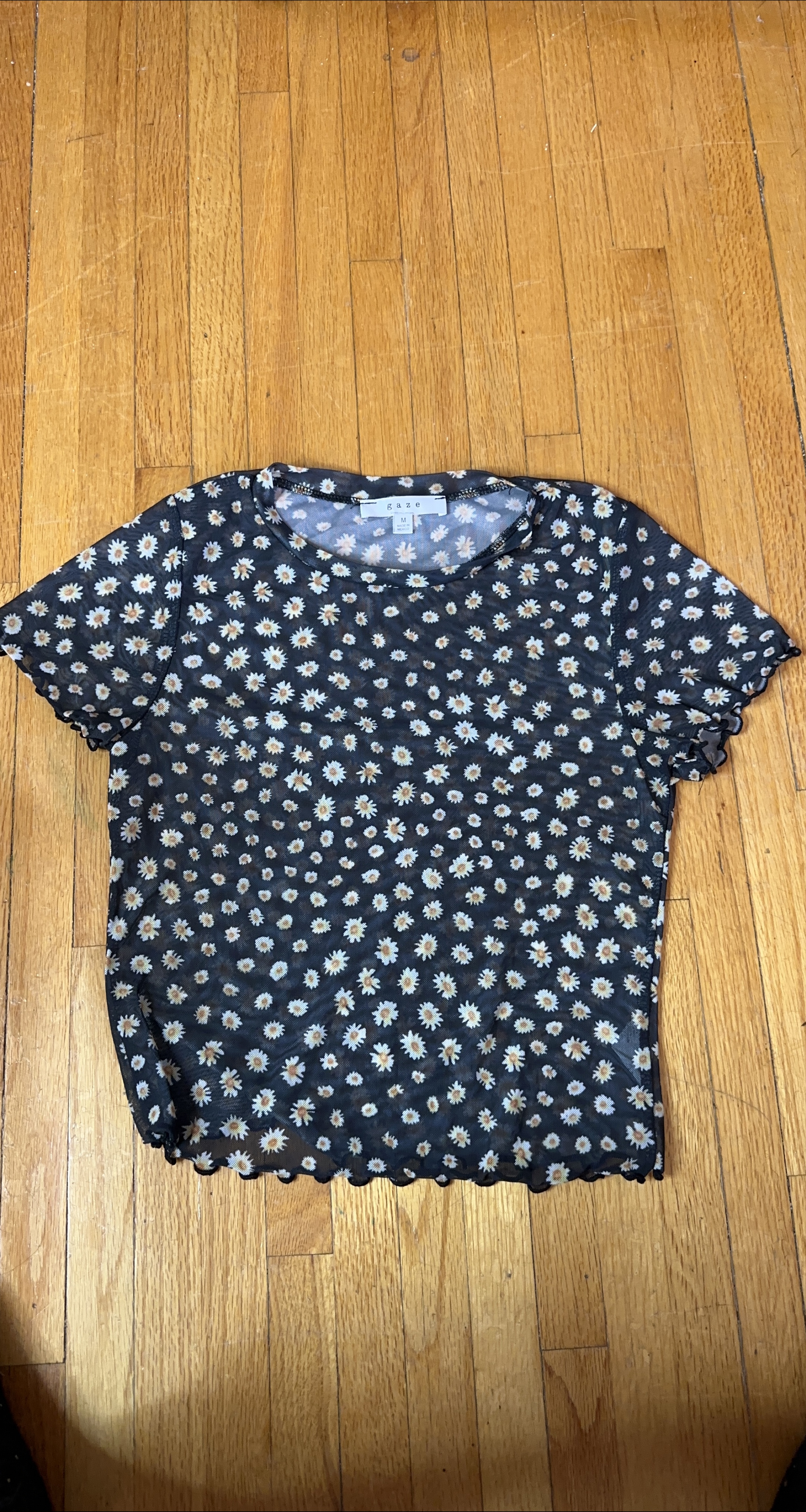 Gaze Daisy Print Mesh Top - Size M thumbnail