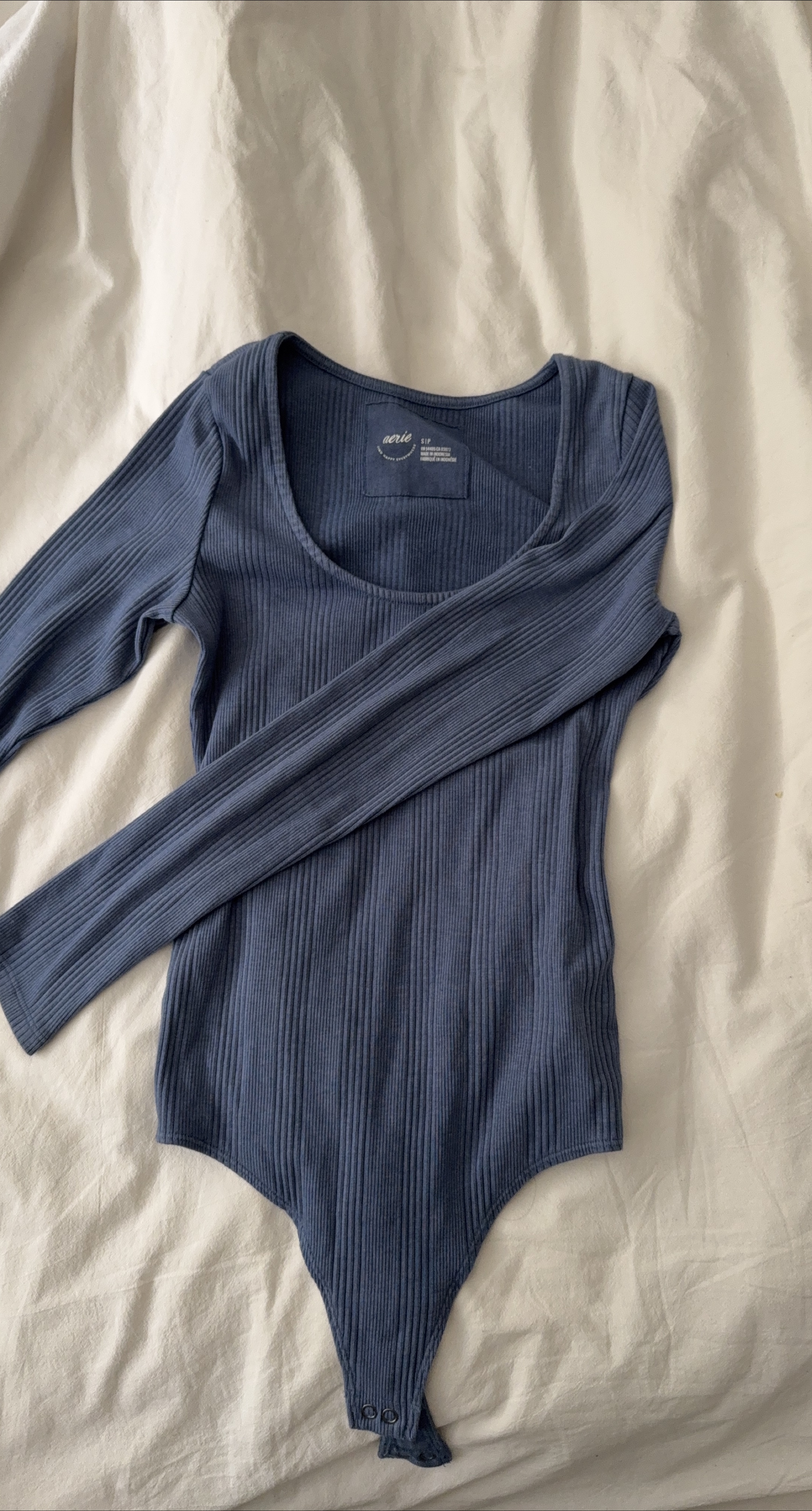 Aerie Blue Ribbed Long Sleeve Bodysuit - S/P thumbnail