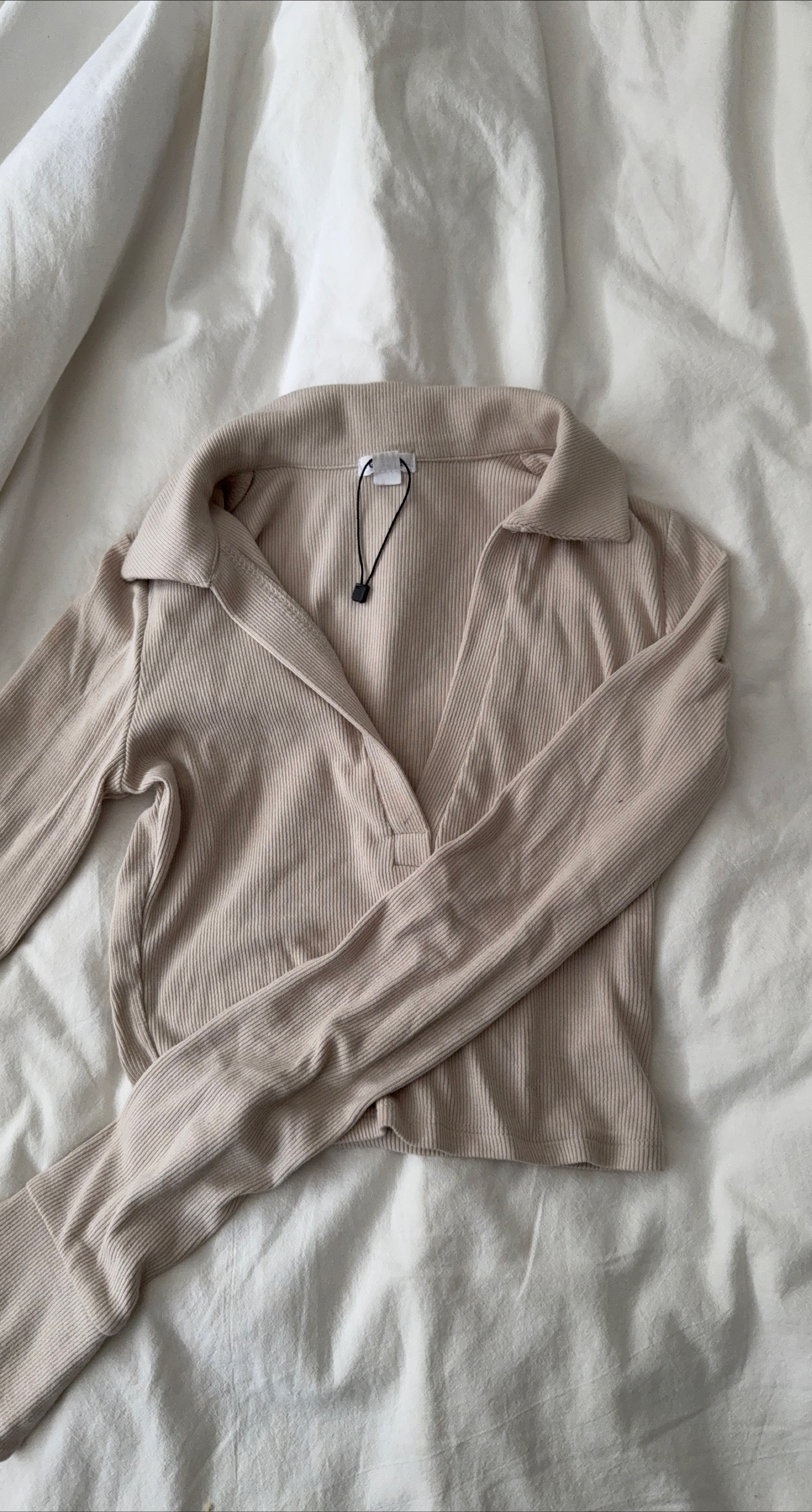 Beige Ribbed Long Sleeve Top thumbnail