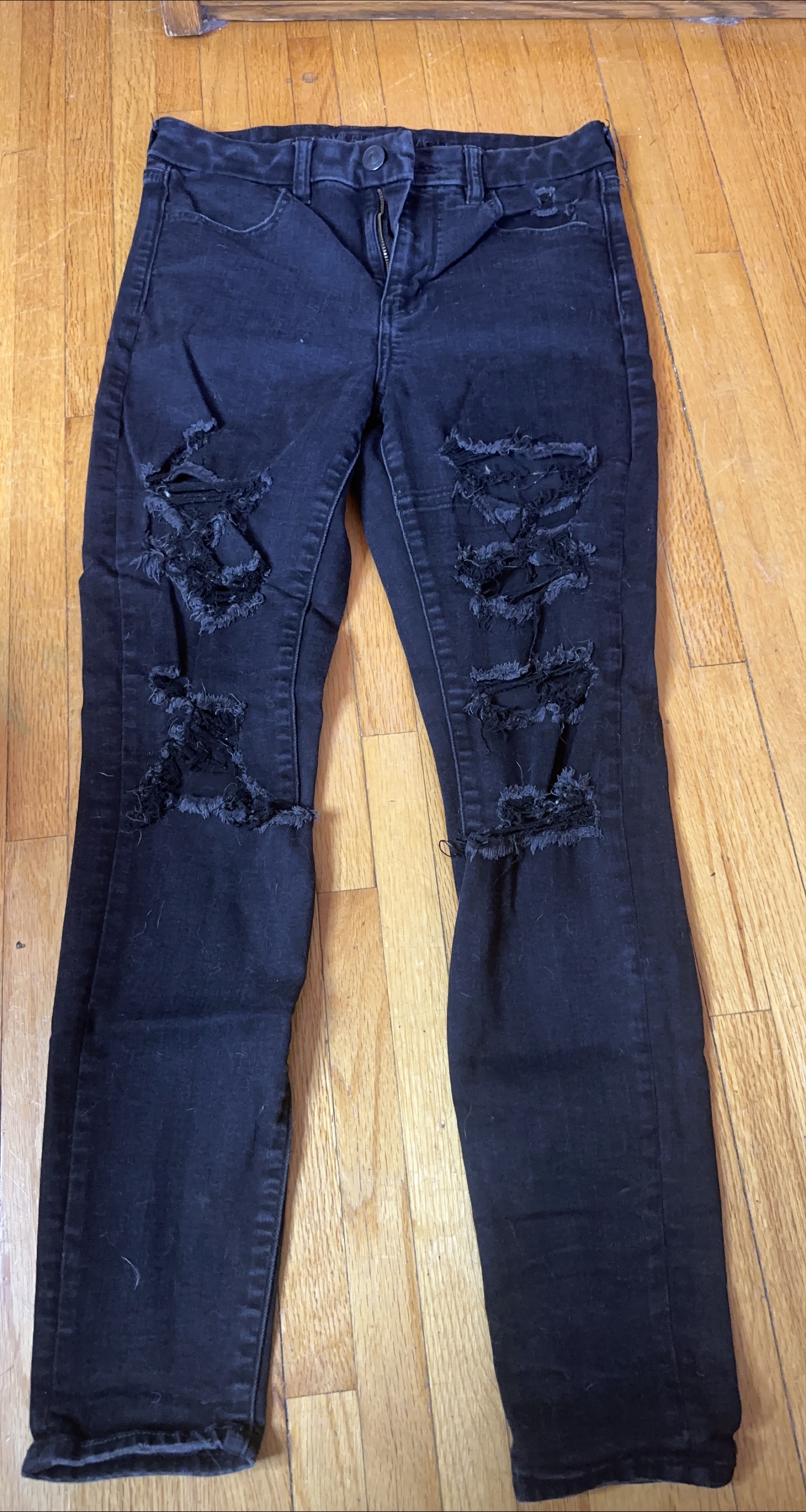 American Eagle Black Ripped Jeans - Size 8 thumbnail
