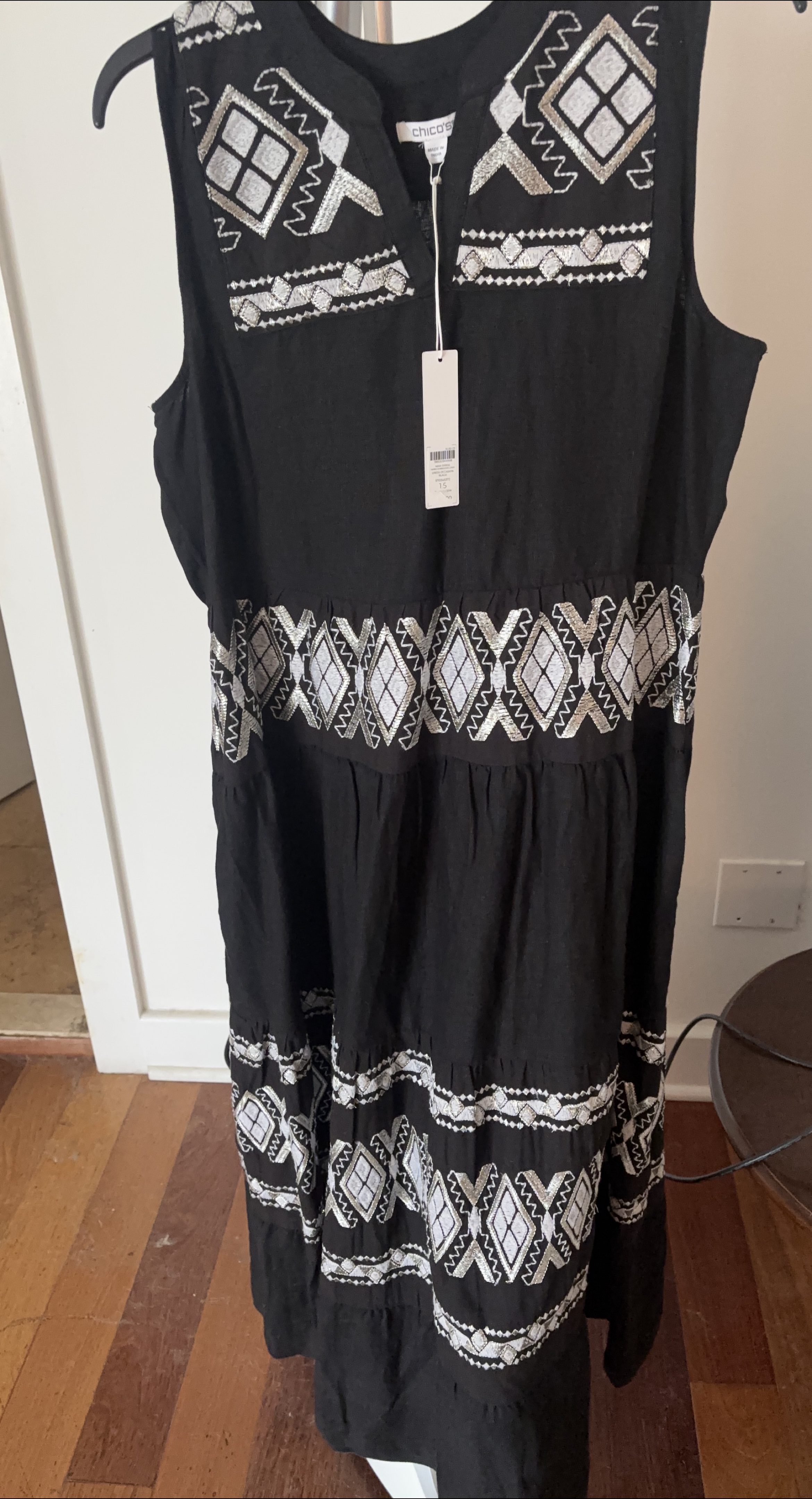 Chico's Black Embroidered Maxi  Dress - Size 1.5. New With Tags thumbnail