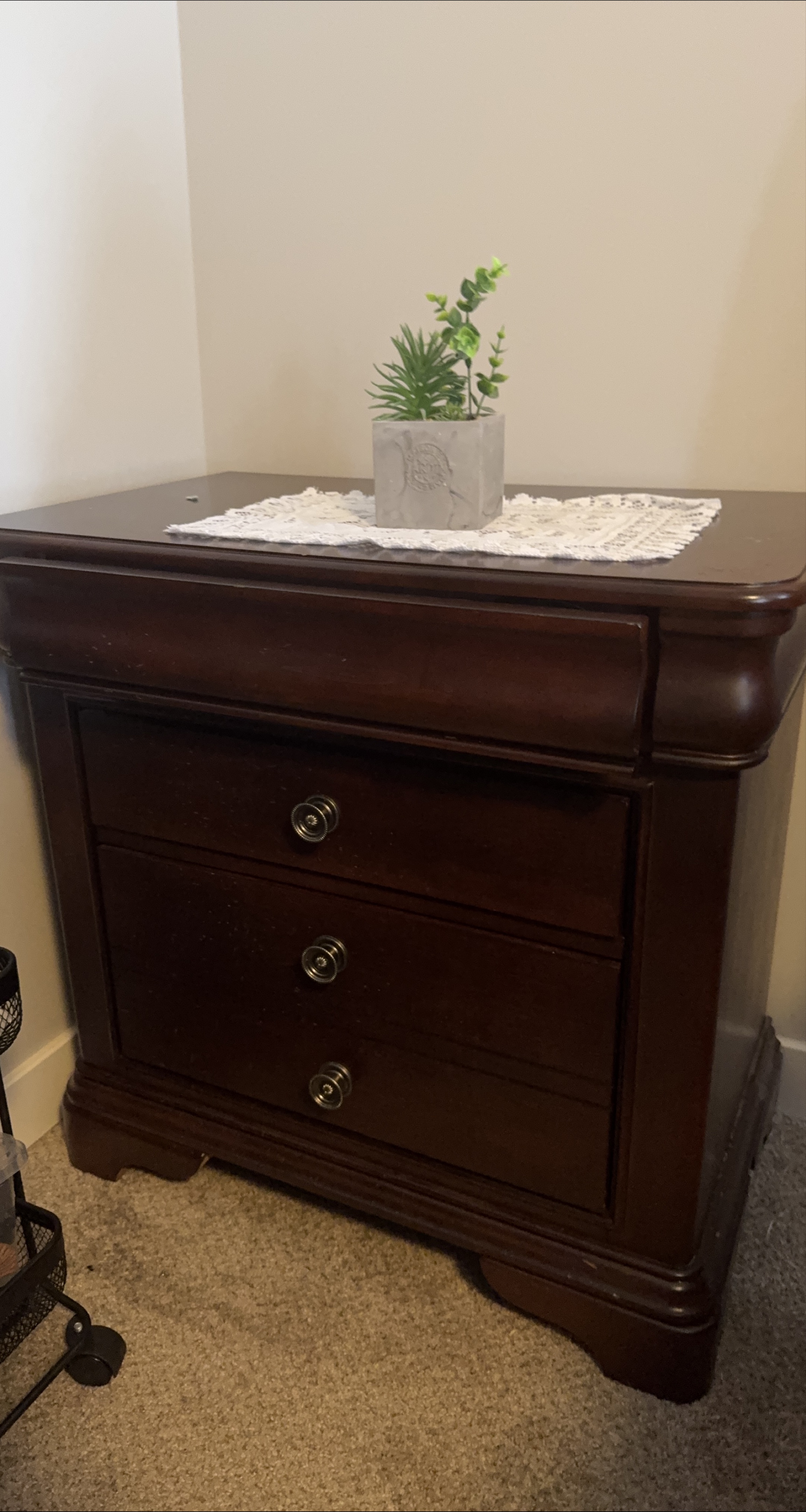 Cherry Wood Three-Drawer Nightstand thumbnail