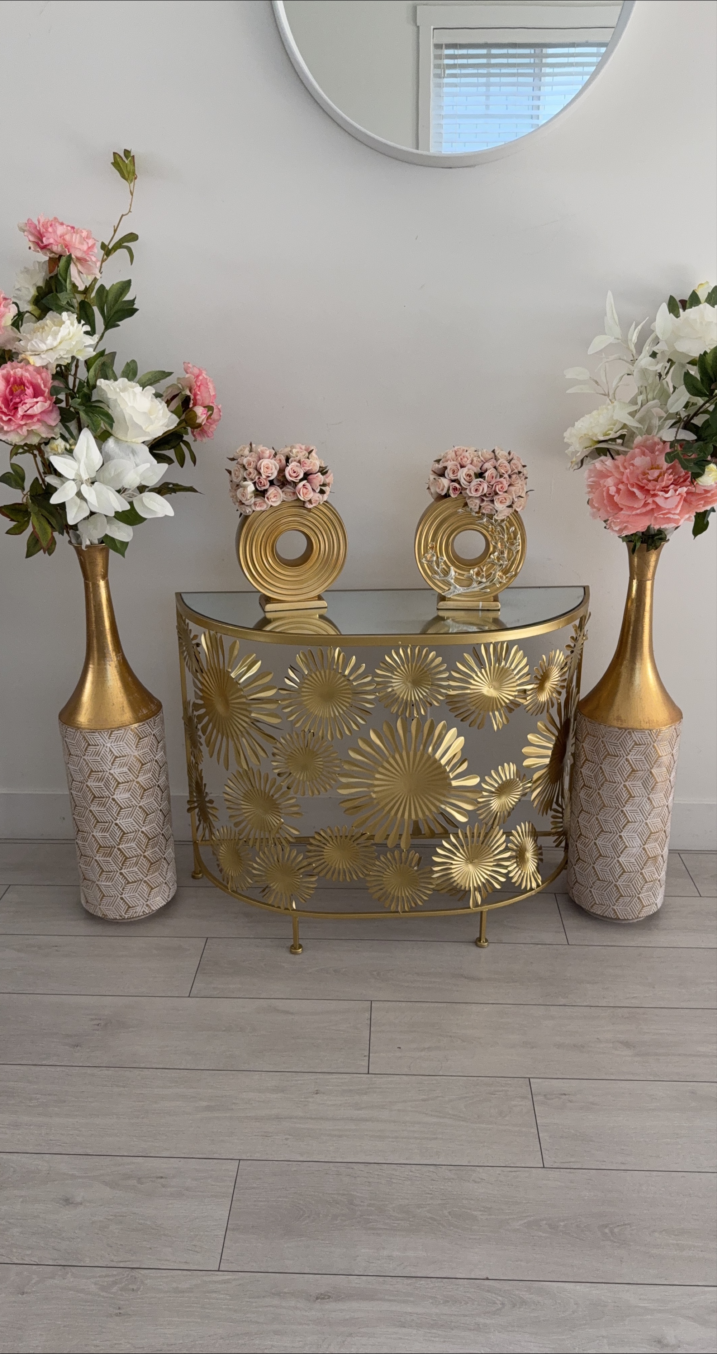 Gold Console Table with Glass Top