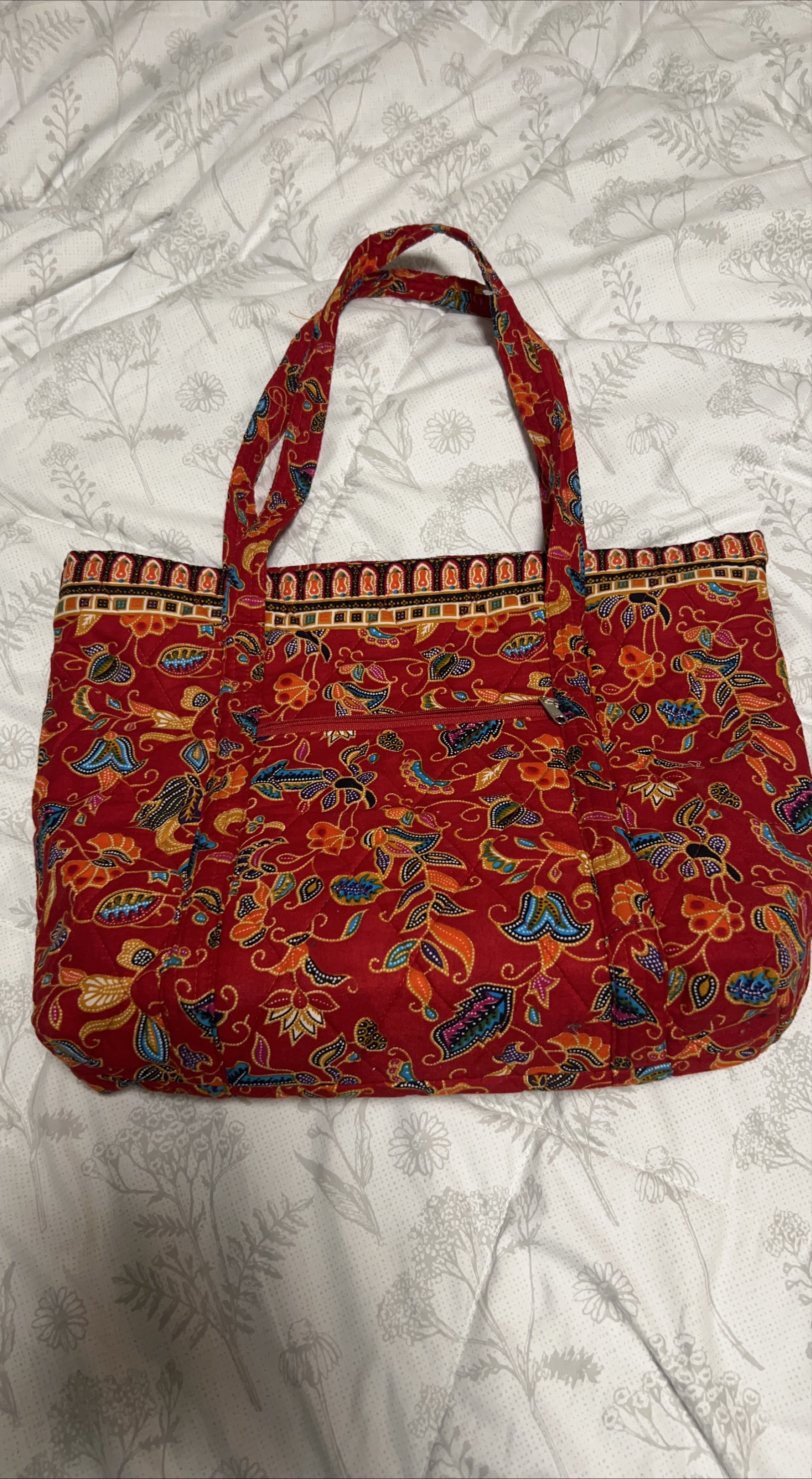 Red Floral Quilted Tote Bag thumbnail