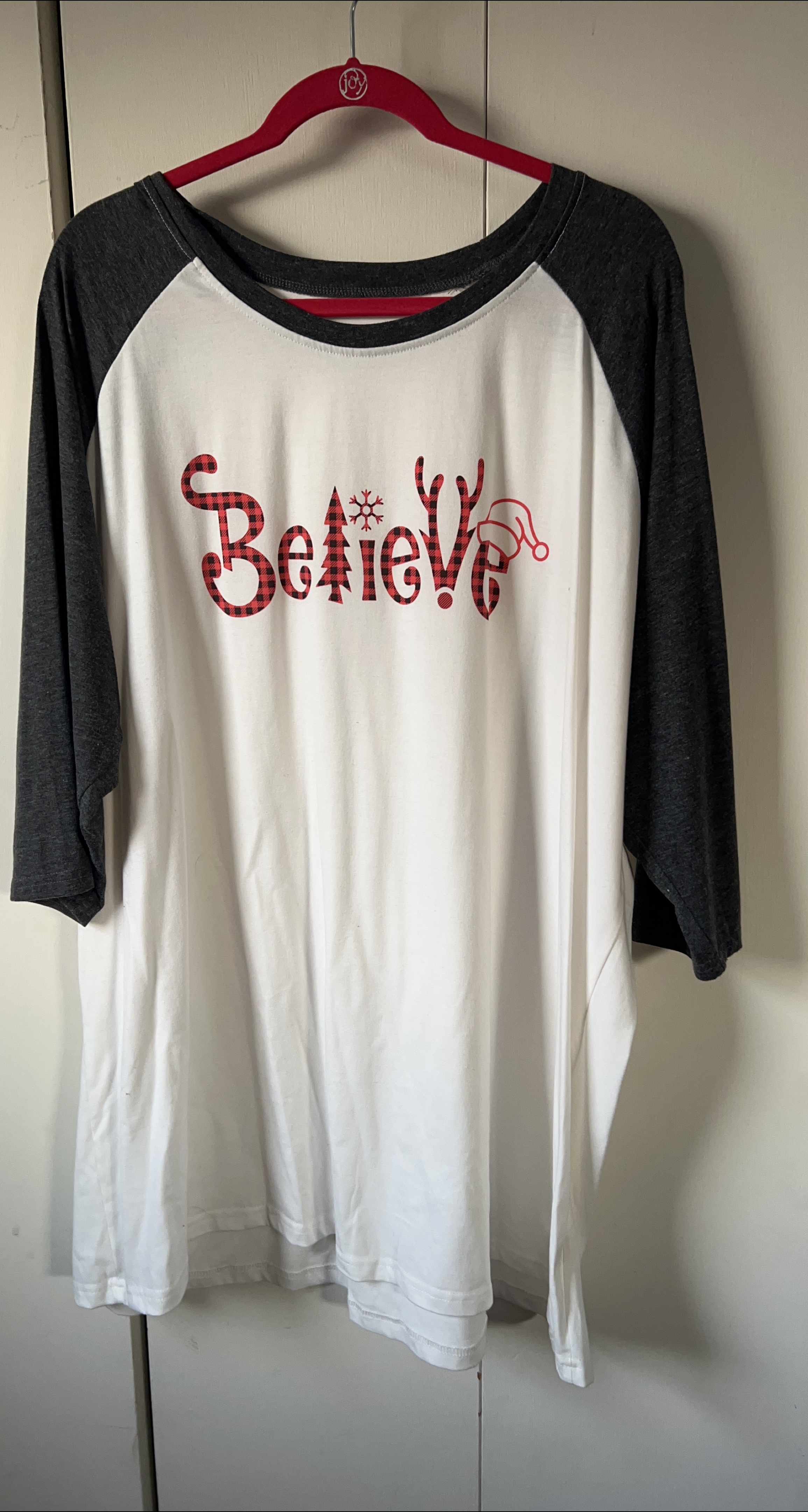Believe Christmas Raglan Shirt - White & Gray