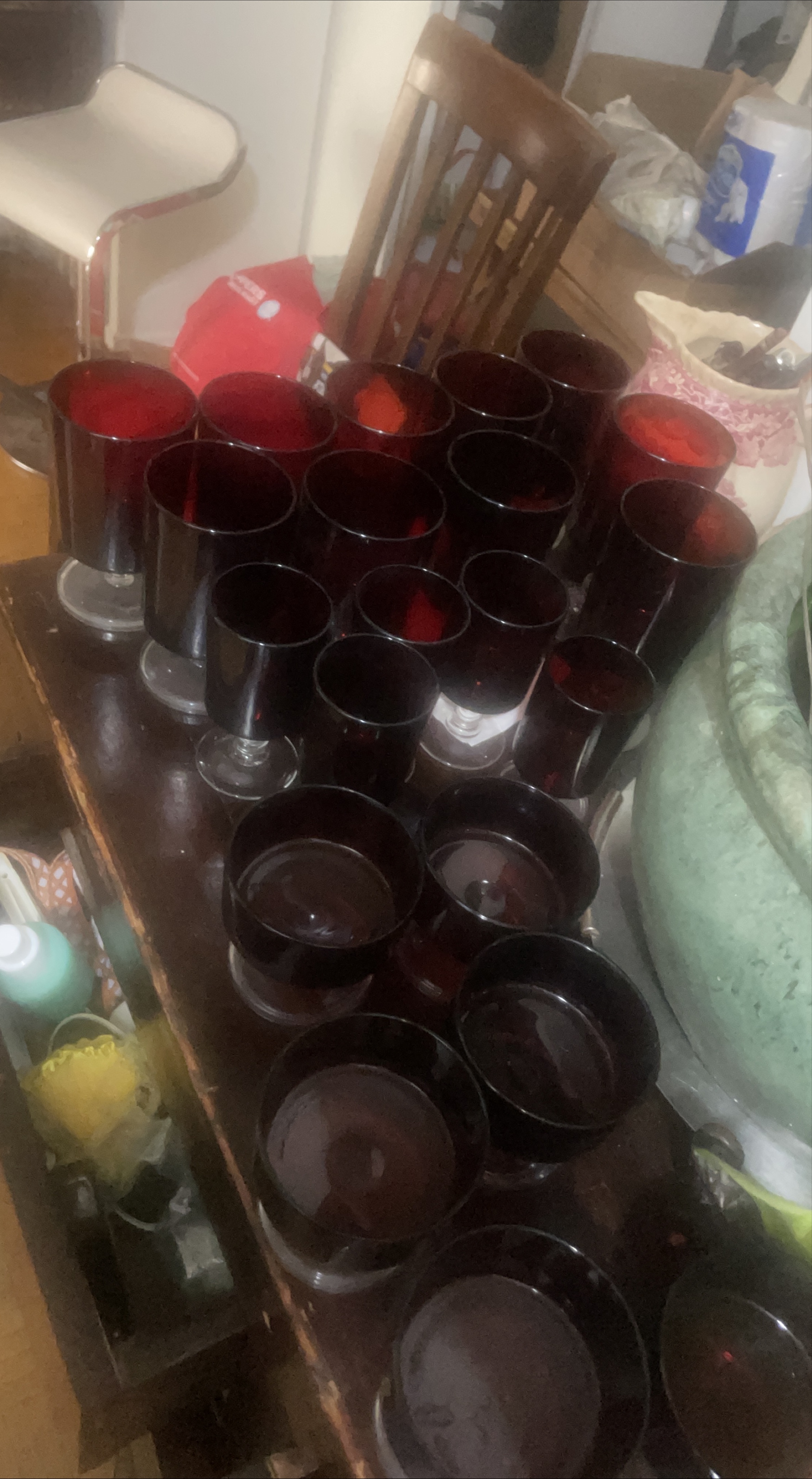 Red Stemmed Glasses - Set of 16 thumbnail
