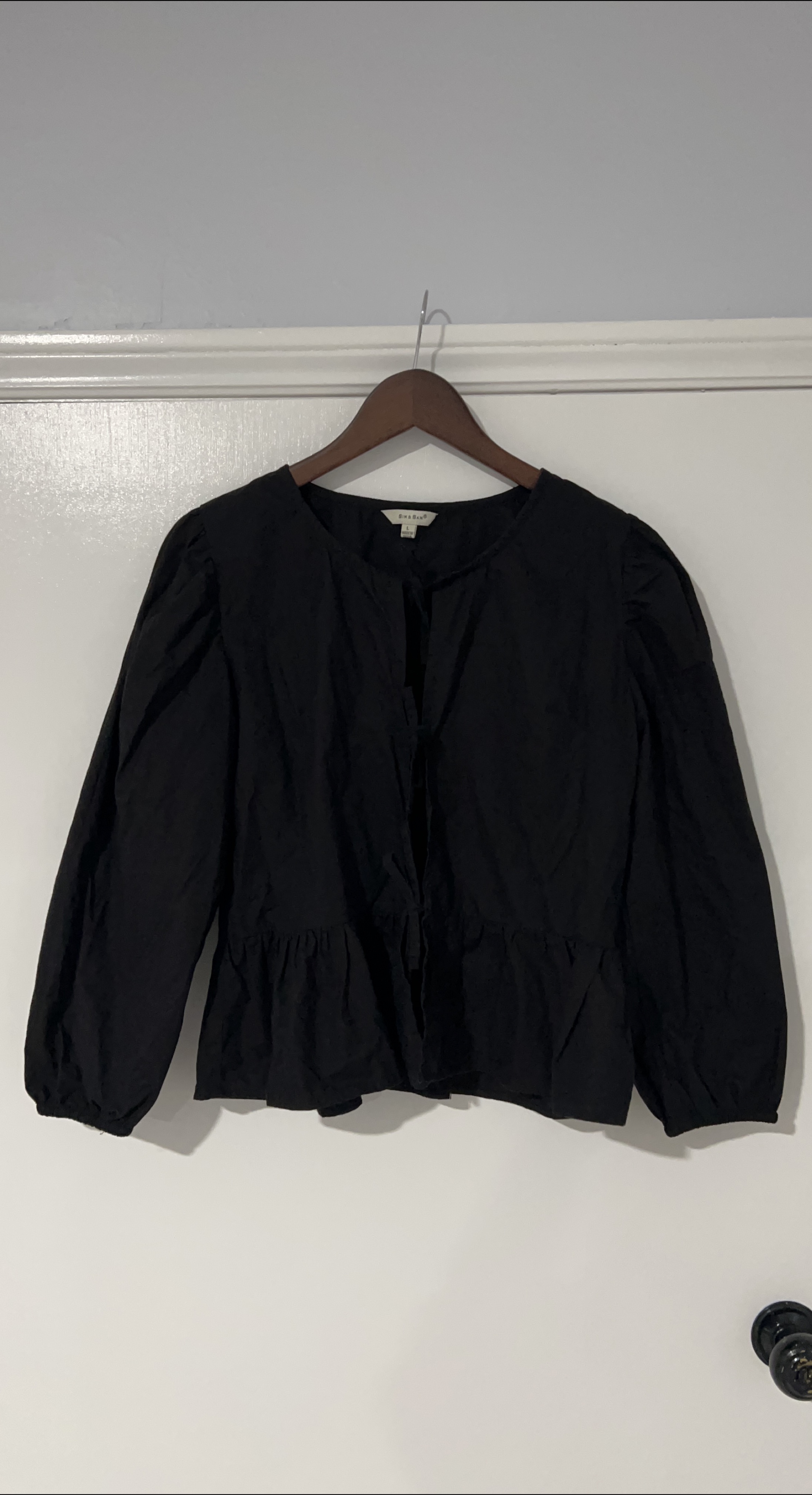Sim & Sam Black Ribbon Tie Blouse - Size L thumbnail