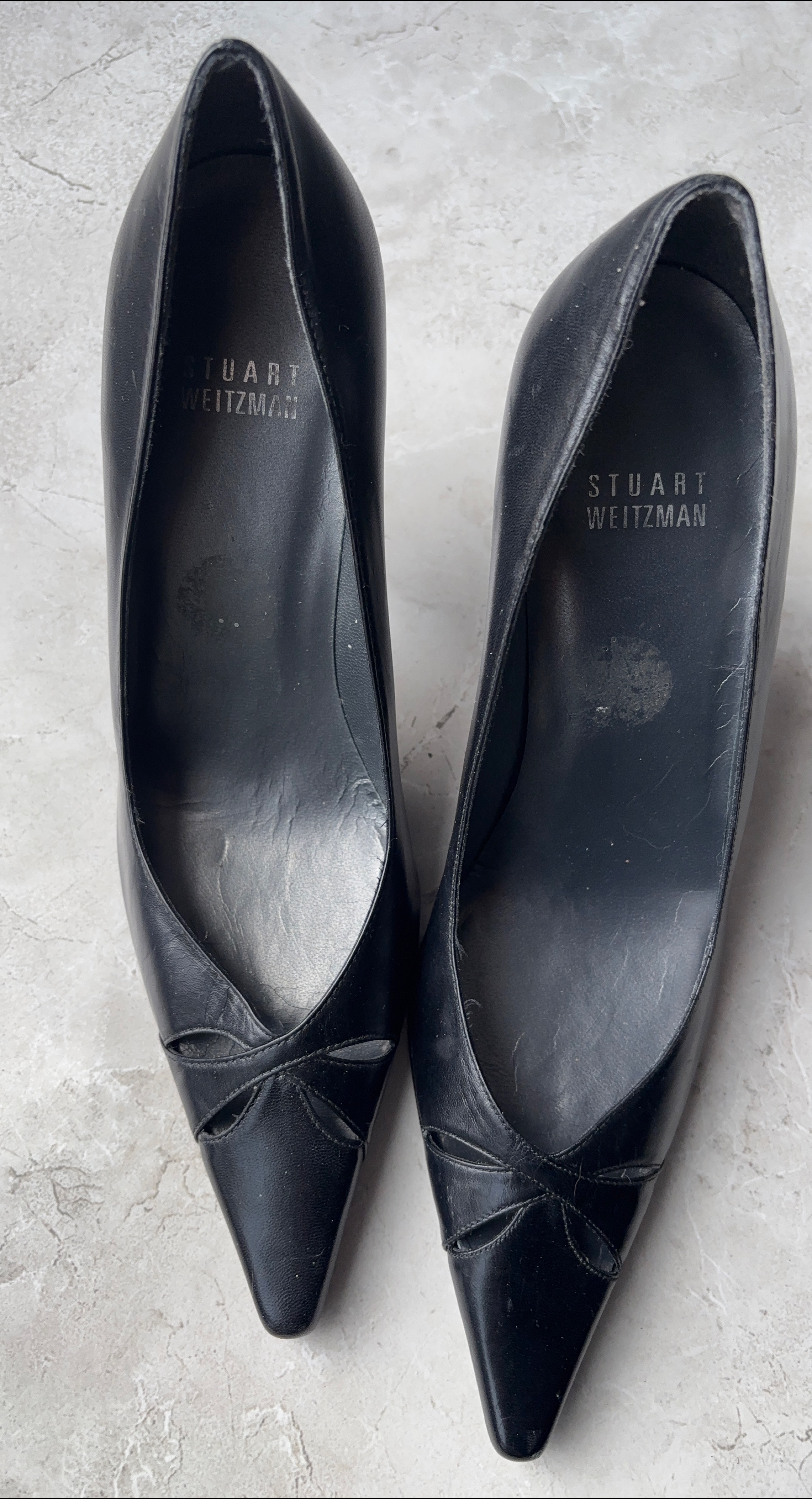 Stuart Weitzman Black Leather Heels - Size 8M thumbnail