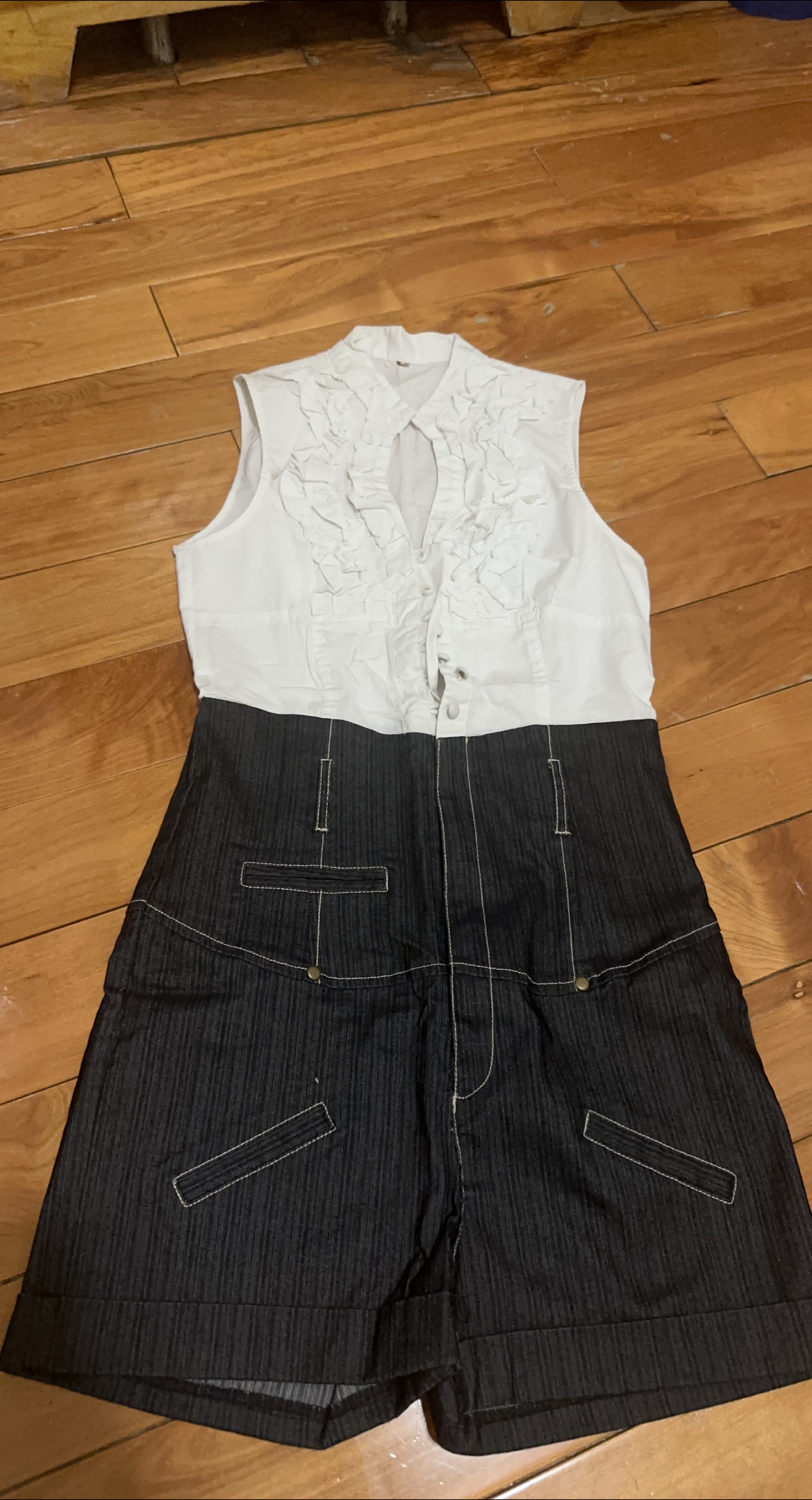 White & Black Sleeveless Top and Shorts Set