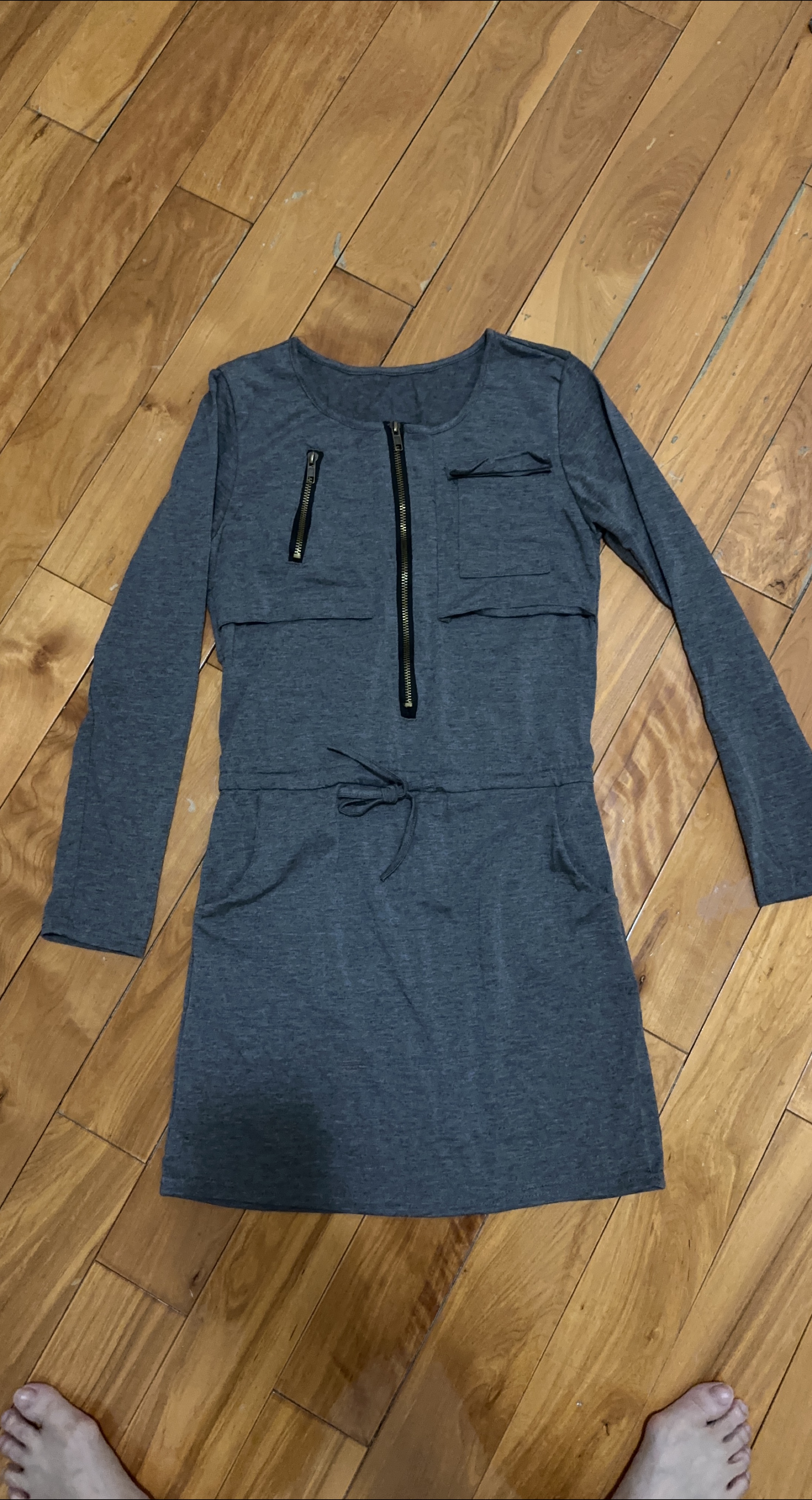 Gray Long Sleeve Dress with Zippers