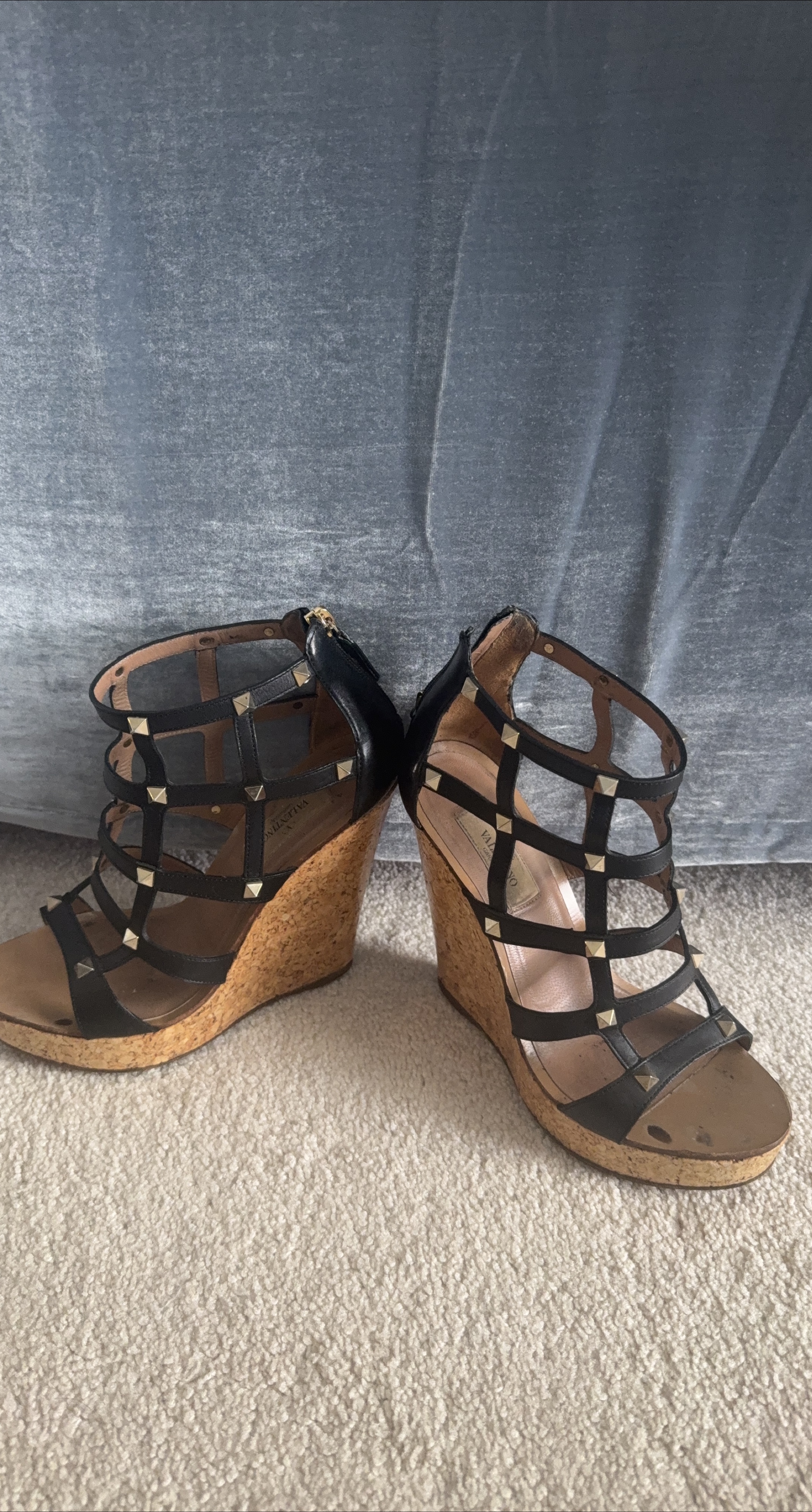 Valentino Black Leather Studded Wedge Heels thumbnail