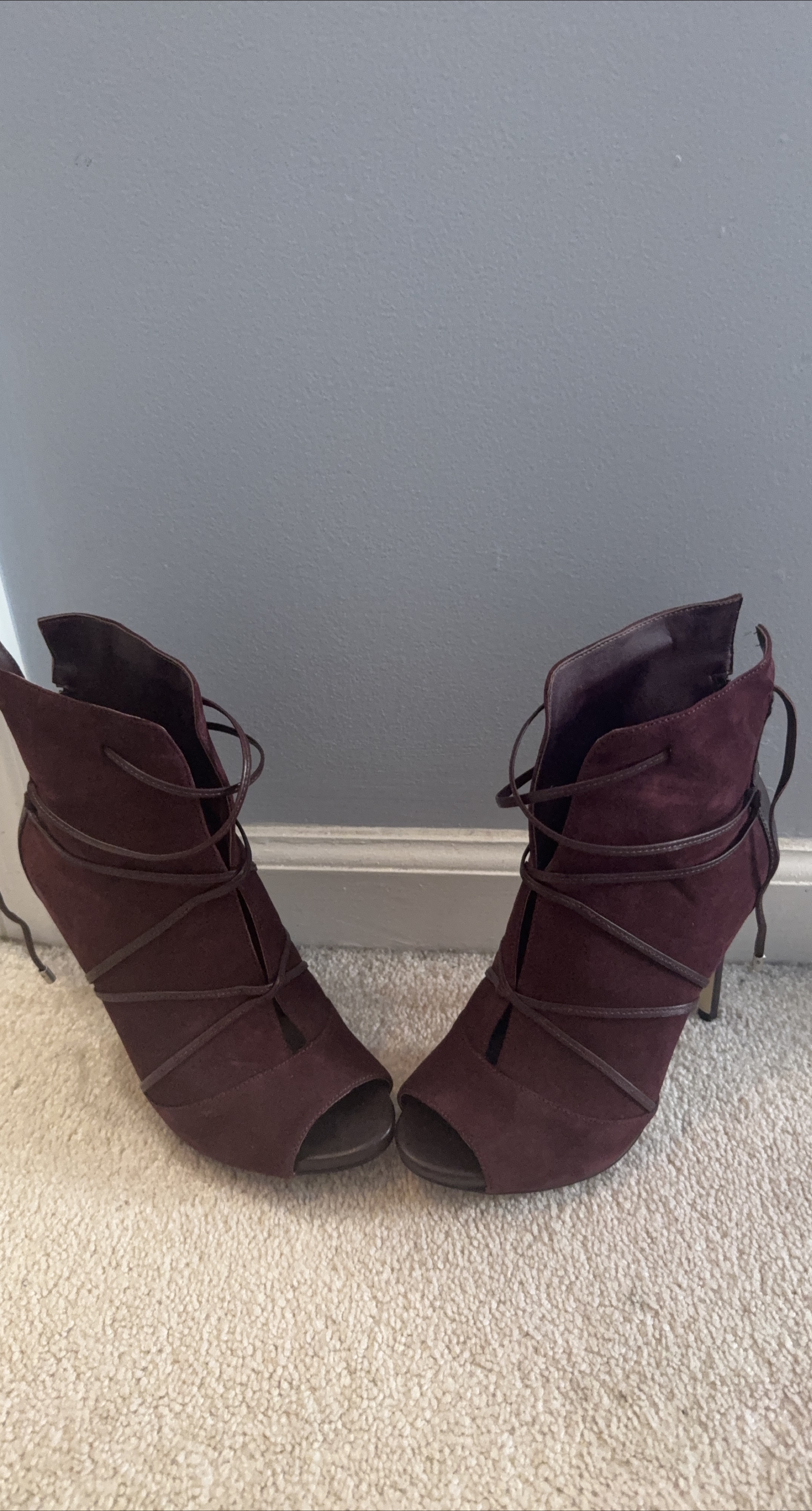 Guess Burgundy Suede Open-Toe Heels thumbnail