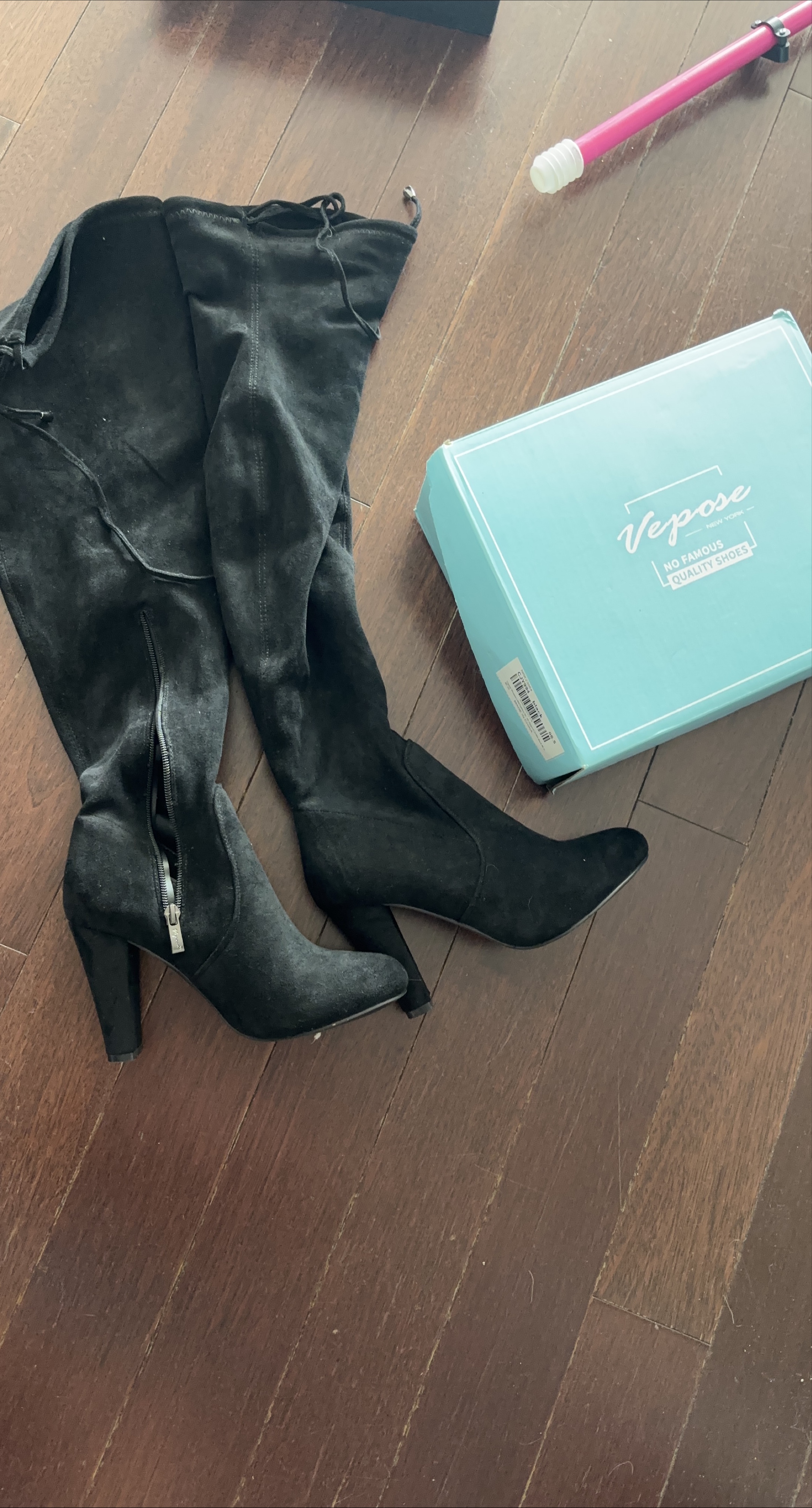 Vepose Black Thigh High Heel Boots thumbnail