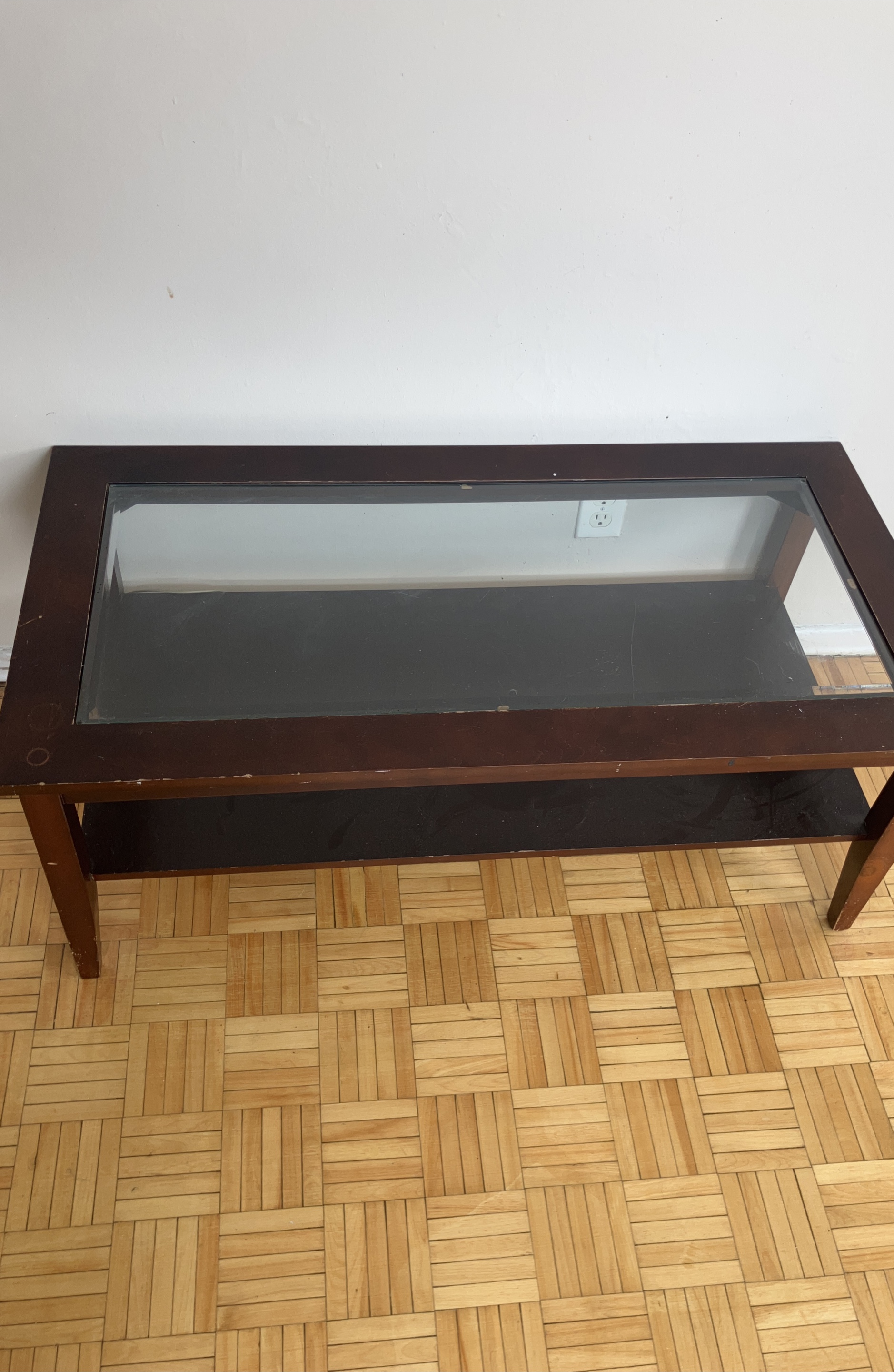 Brown Coffee Table with Glass Top thumbnail