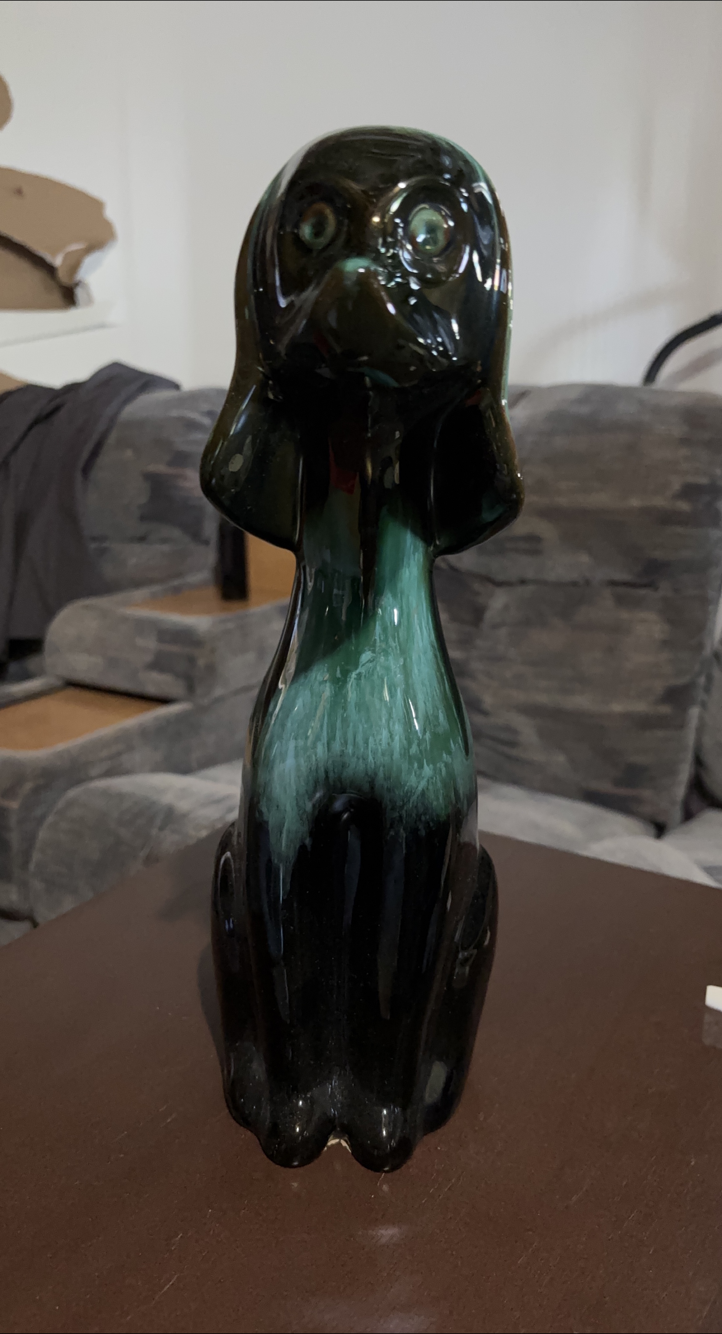 Vintage Ceramic Dog Figurine - Green & Black thumbnail