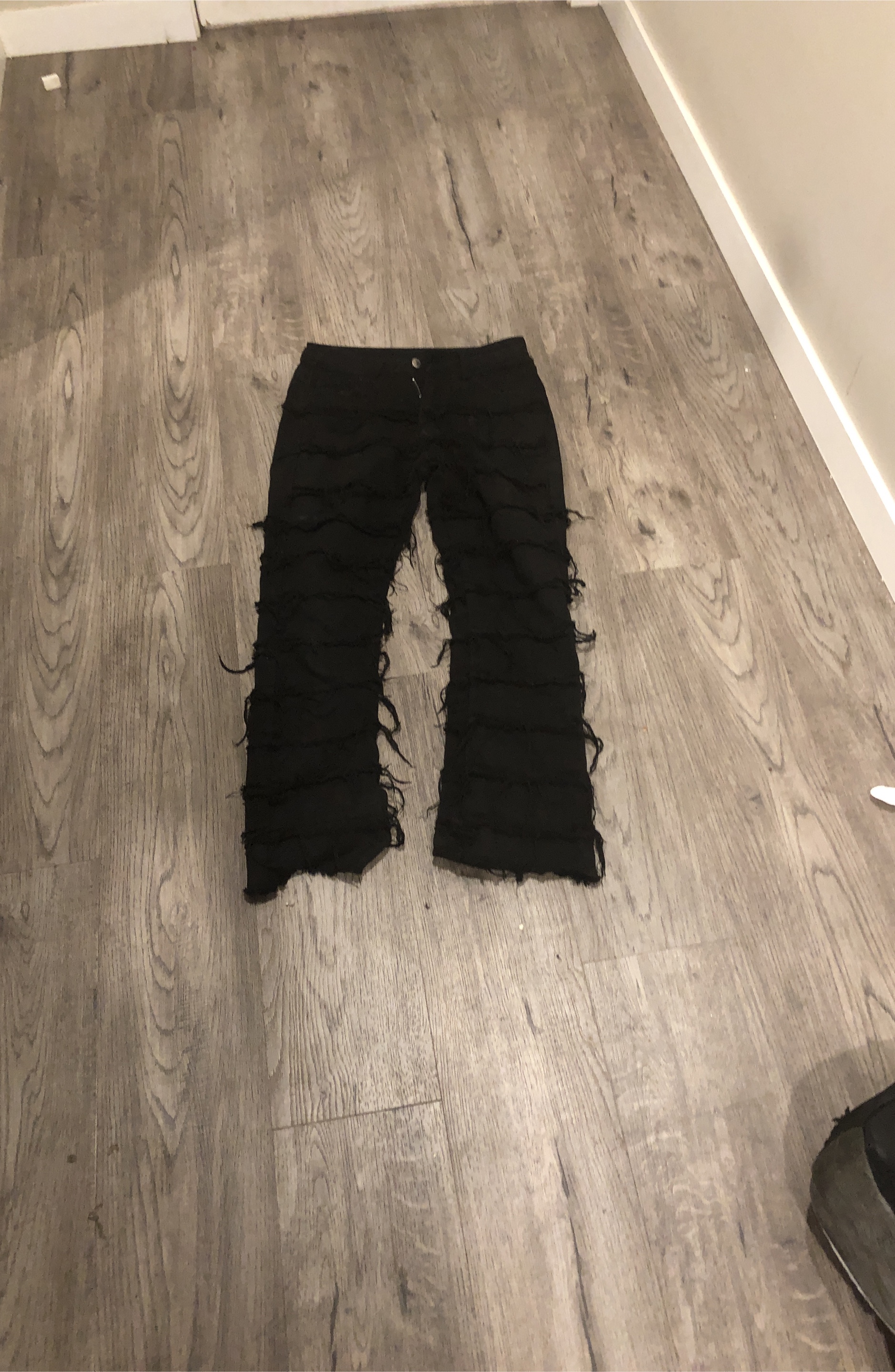 Black Layered Fringe Pants