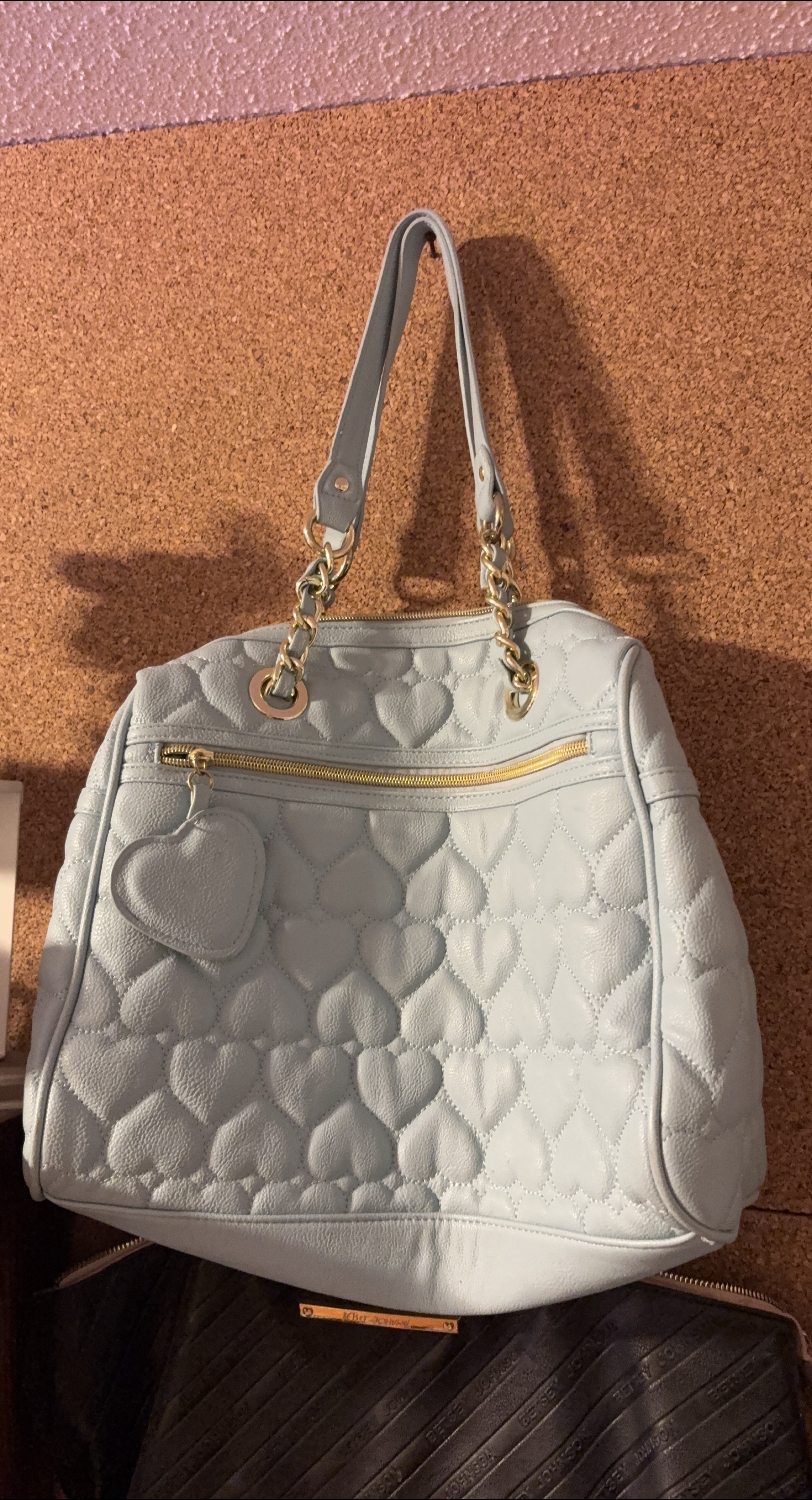 Betsey Johnson Blue Heart Quilted Tote Bag