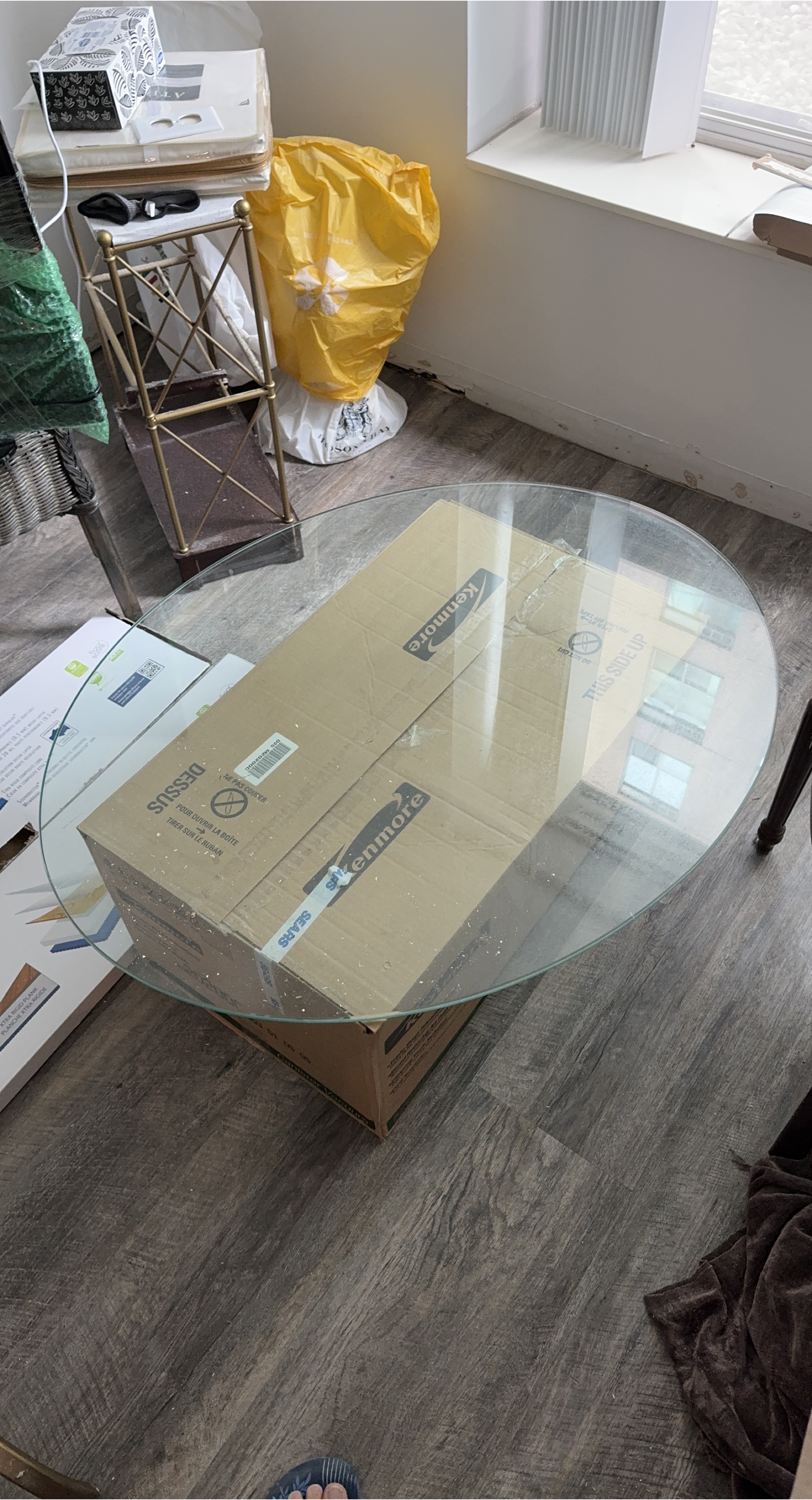 Round Glass Top Coffee Table - Dark Brown thumbnail