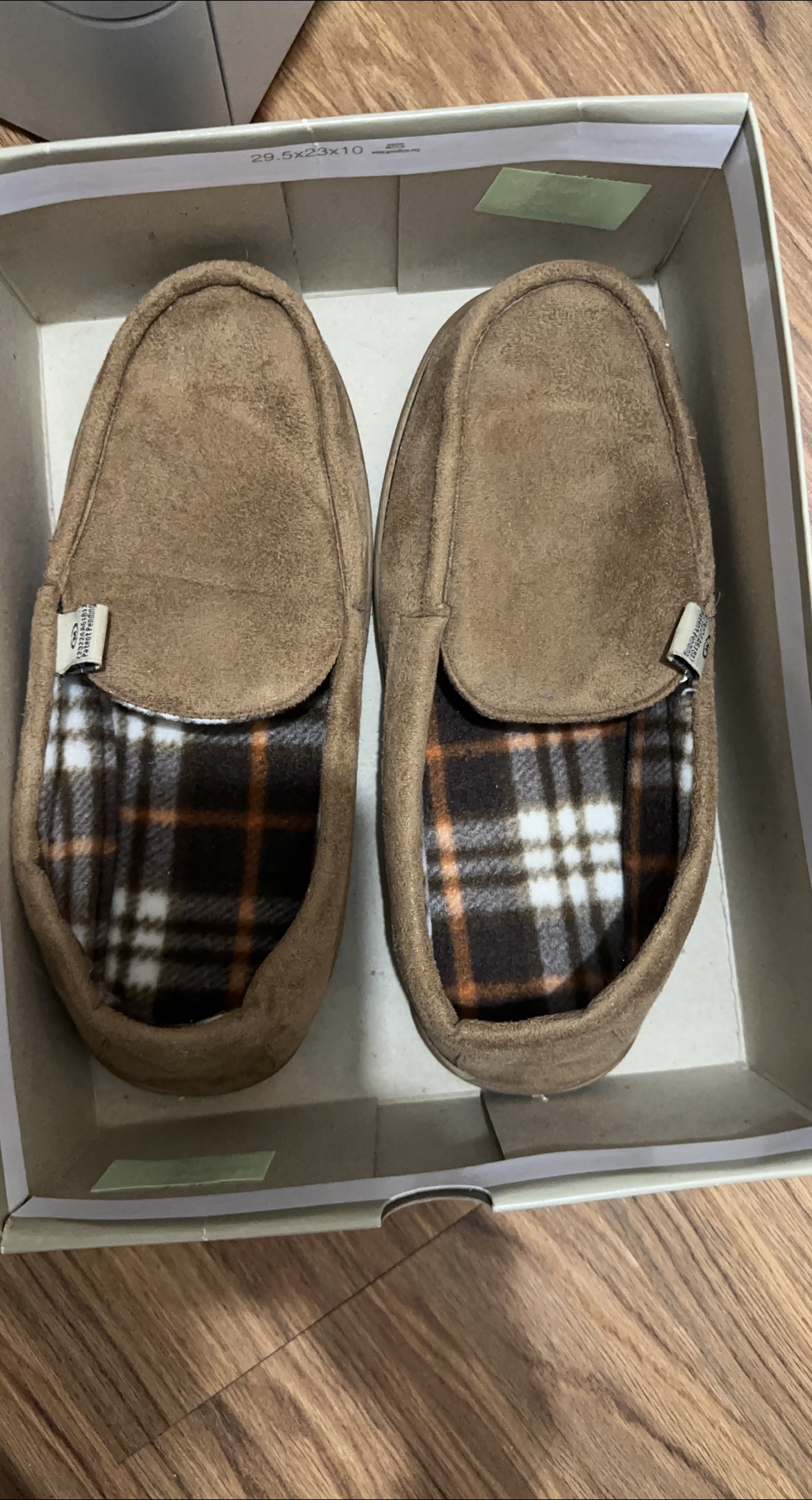 Men's Brown Plaid Moccasin Slippers - Size medium
