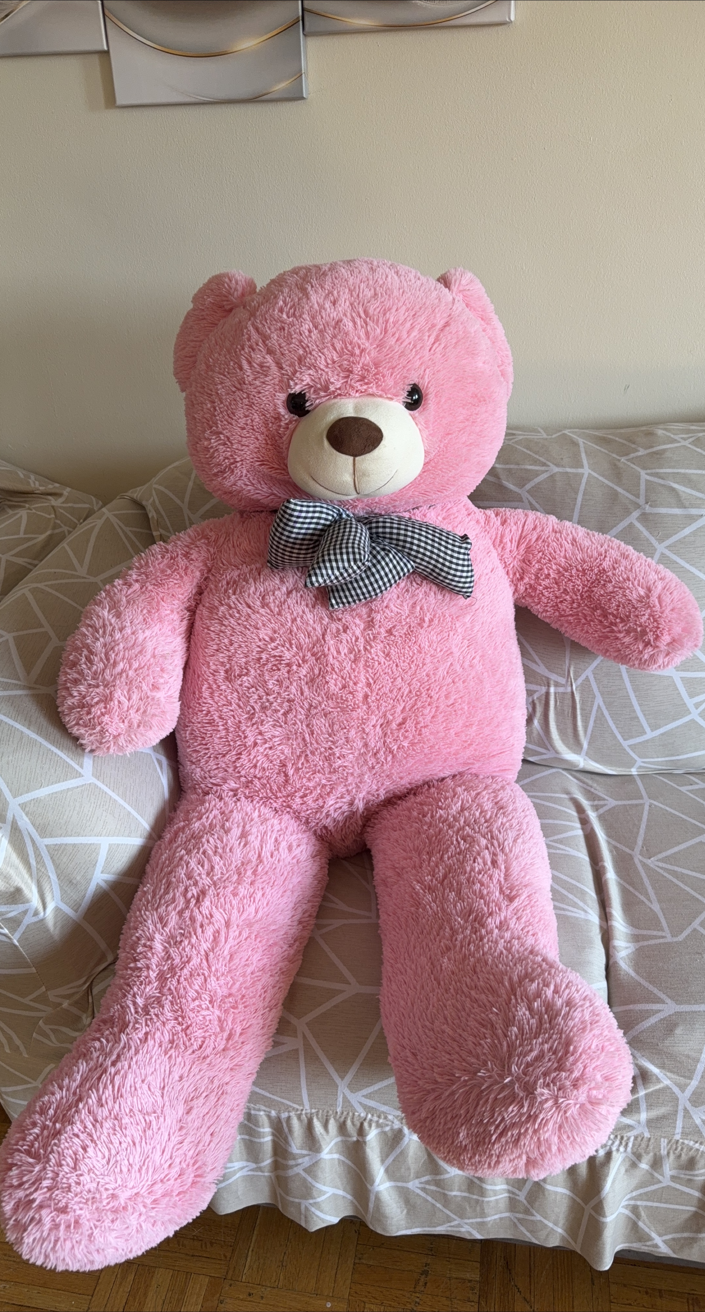 Giant Pink Teddy Bear with Bowtie thumbnail