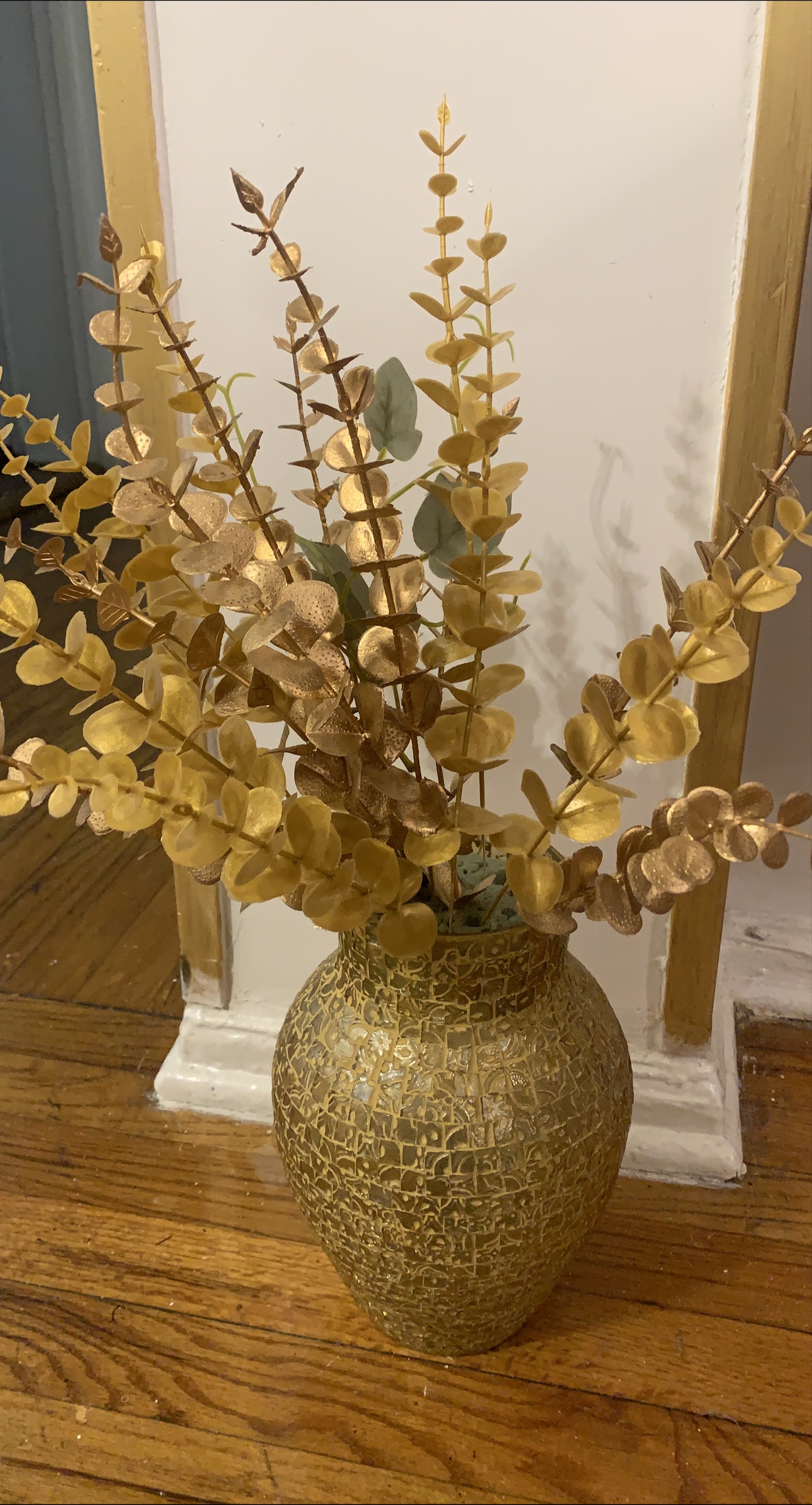 Gold Vase with Eucalyptus Arrangement thumbnail