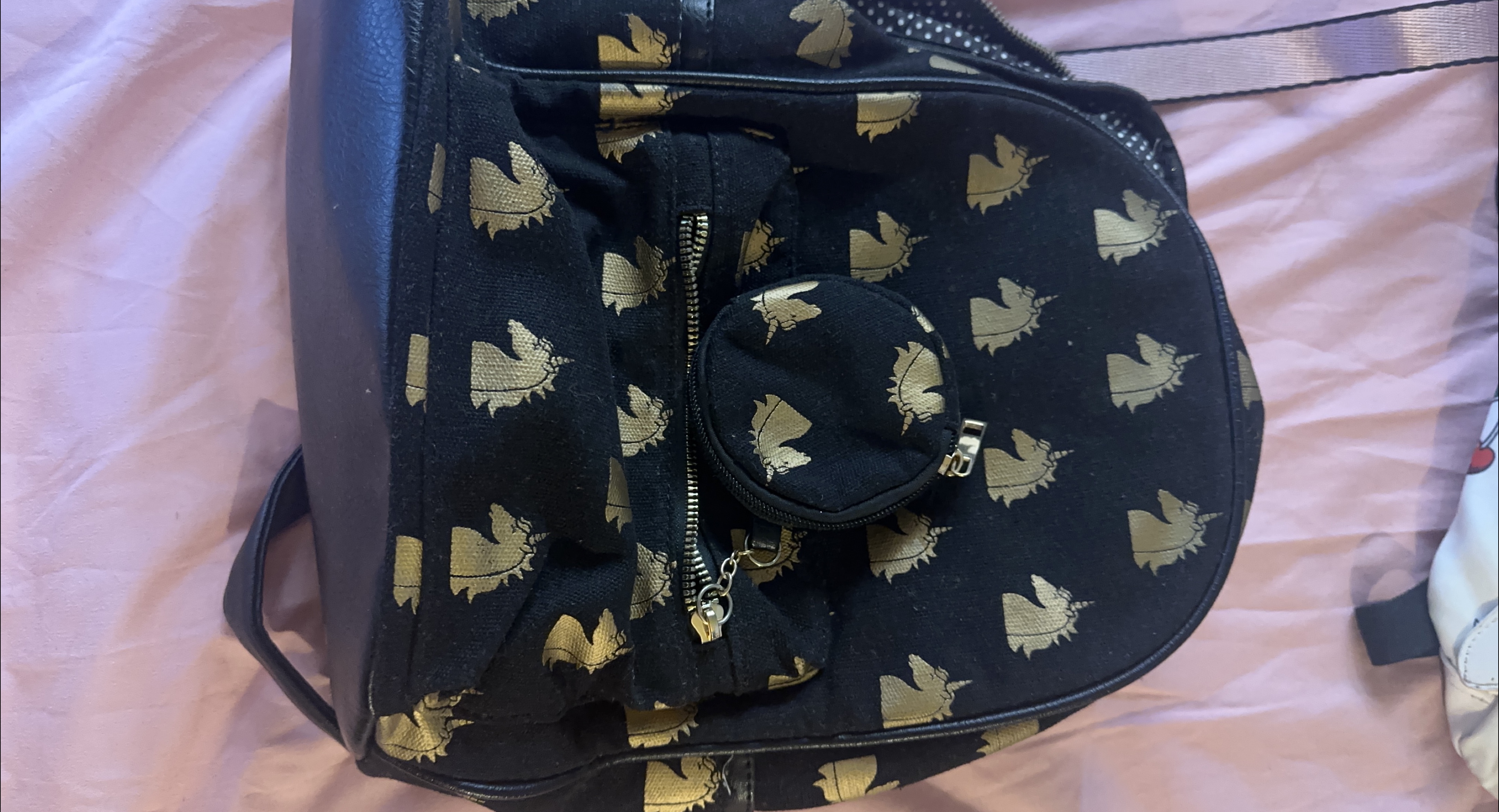 Black Backpack with Gold Unicorn Pattern thumbnail
