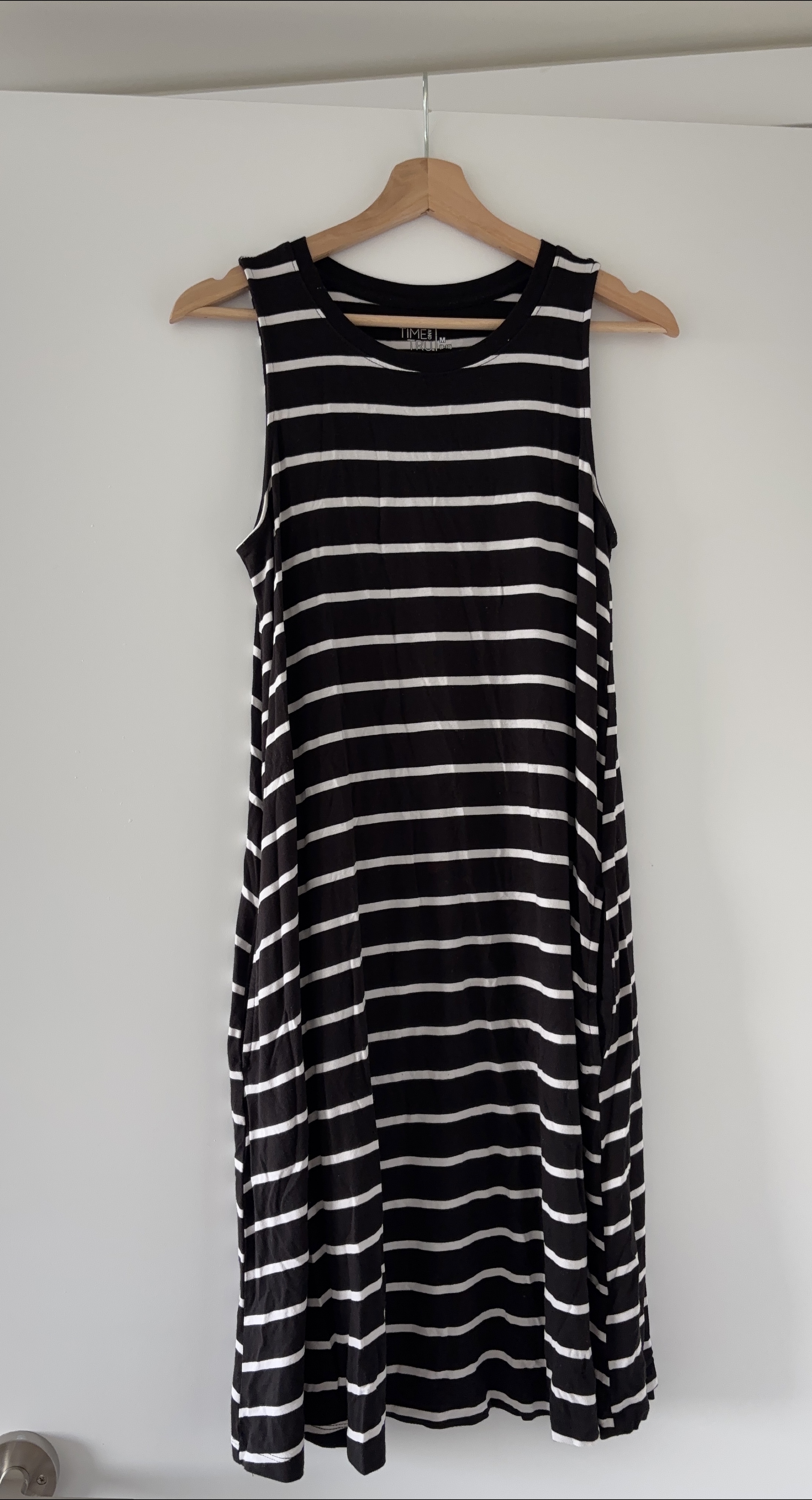 Time and Tru Black & White Striped Dress - Size M thumbnail