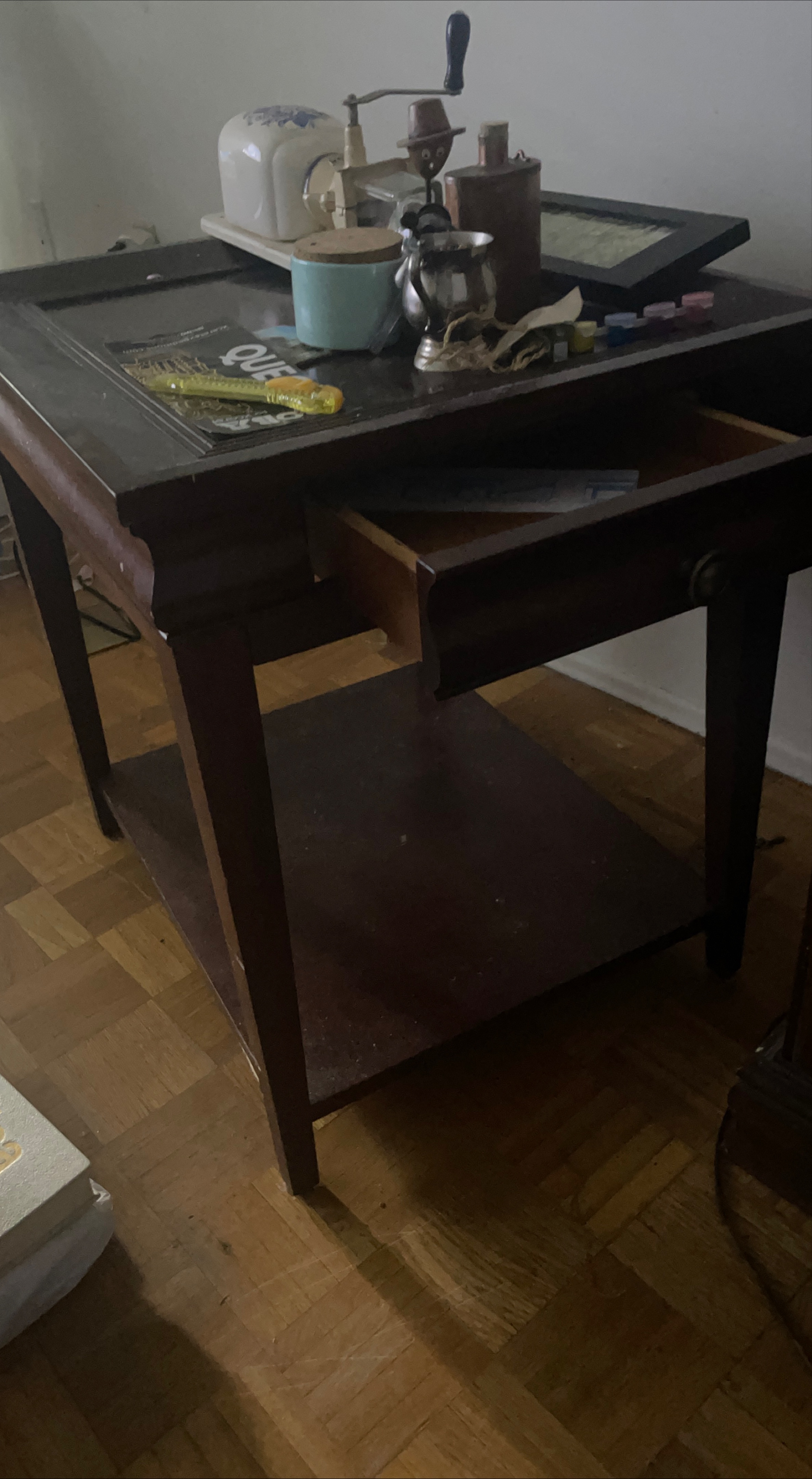 Dark Wood Side Table with Drawer thumbnail