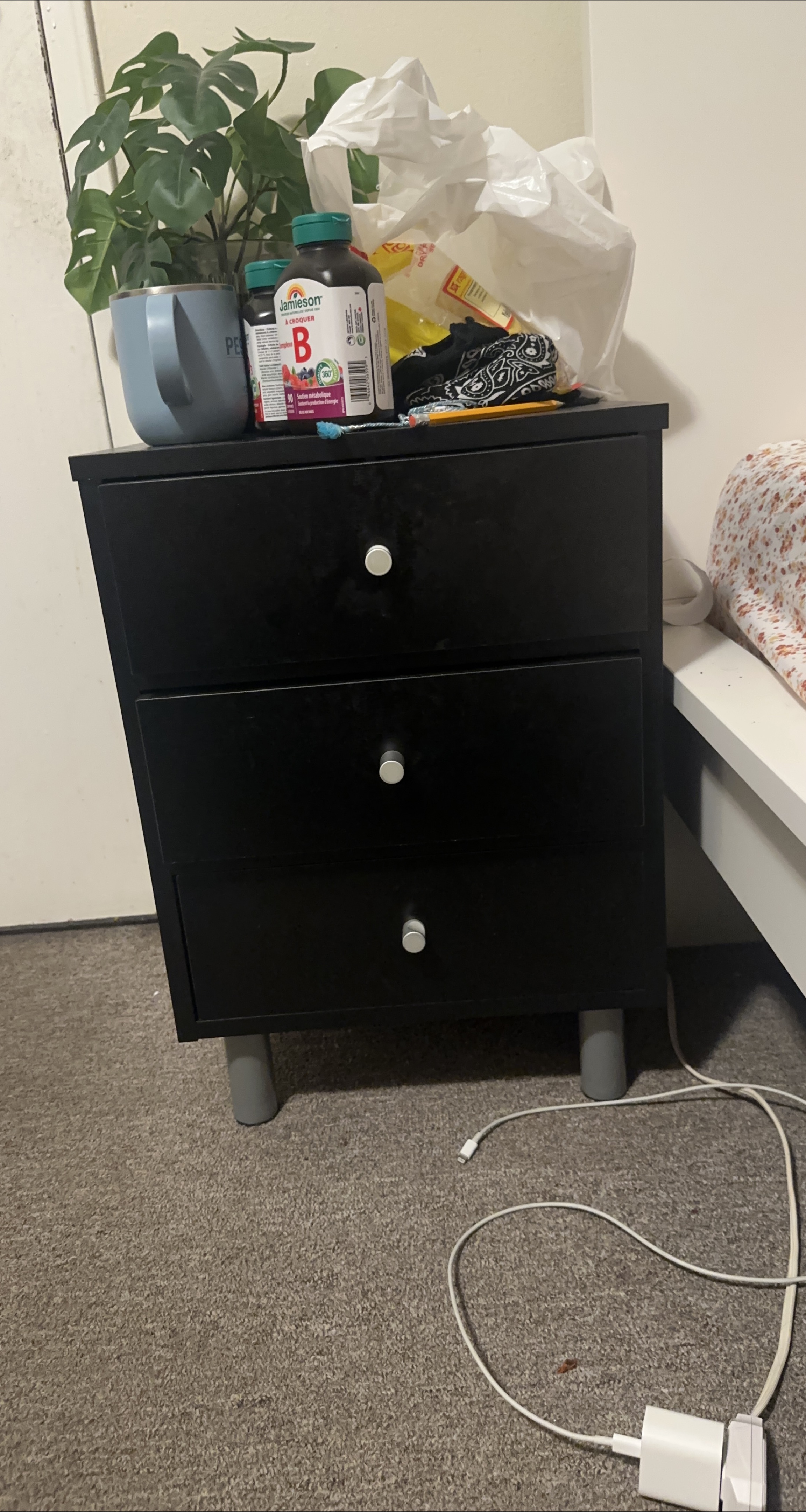 Black 3-Drawer Nightstand thumbnail