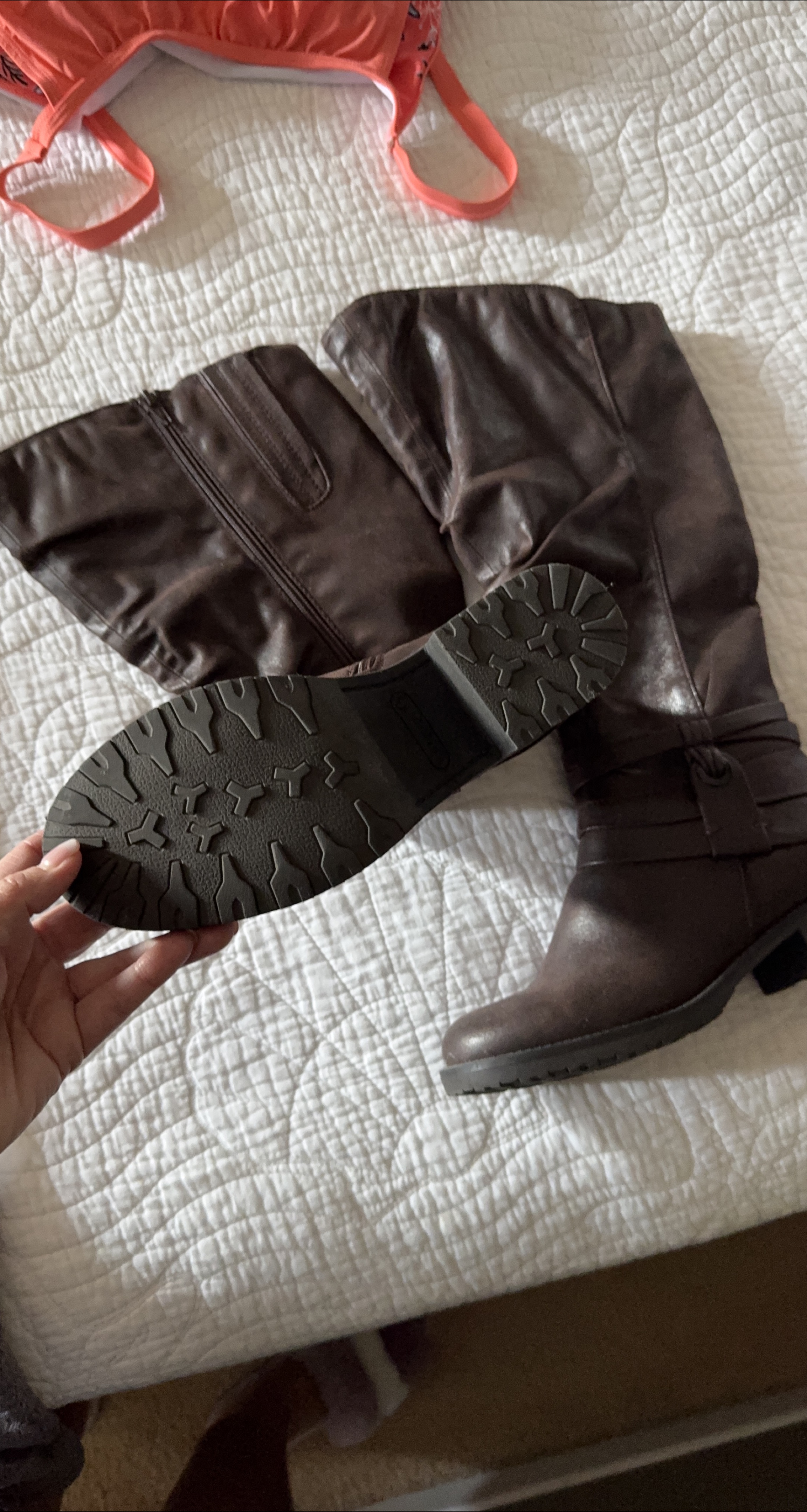 Brown Faux Leather Knee-High Boots