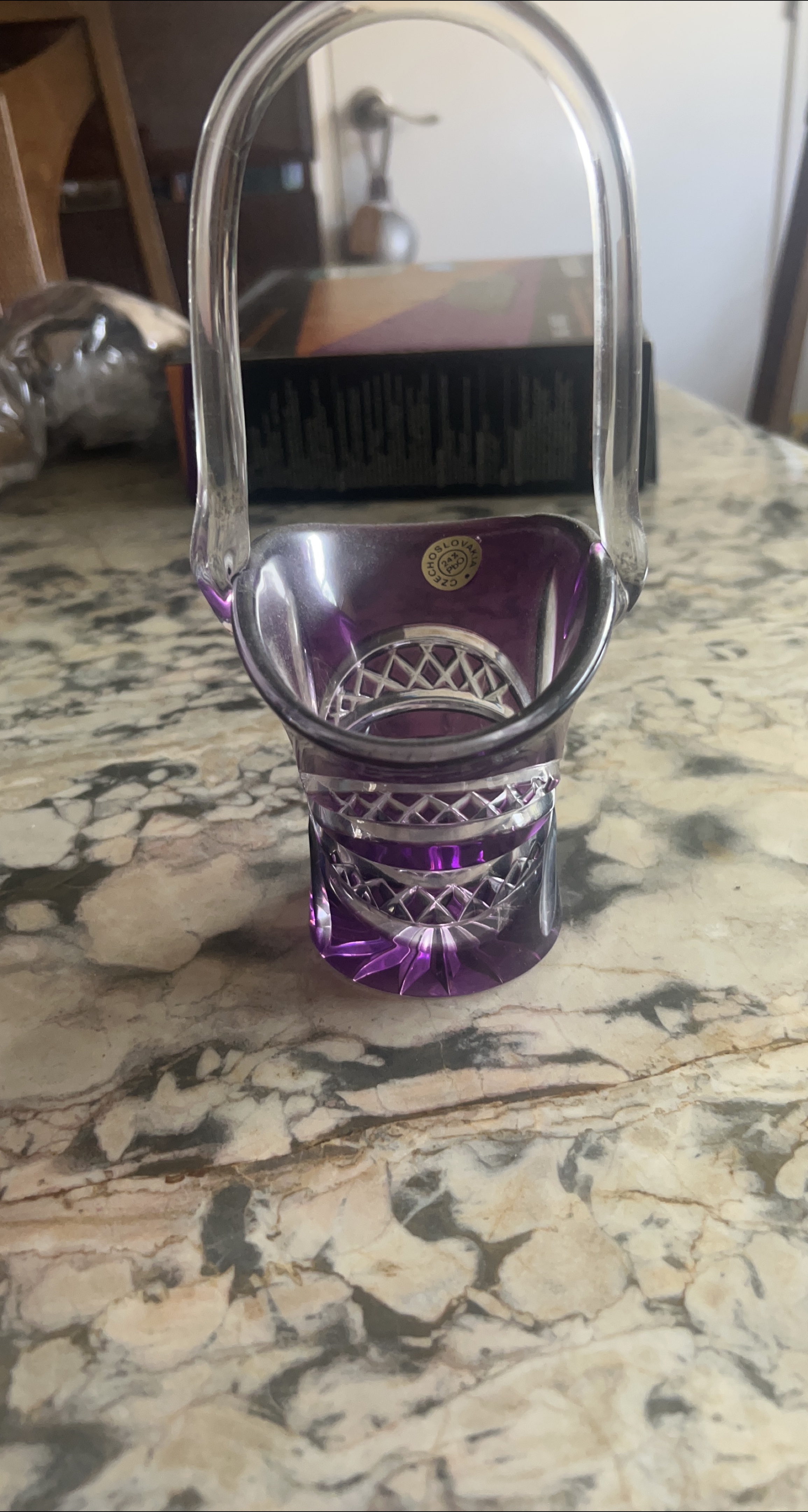 Bohemian Czech Crystal Basket thumbnail