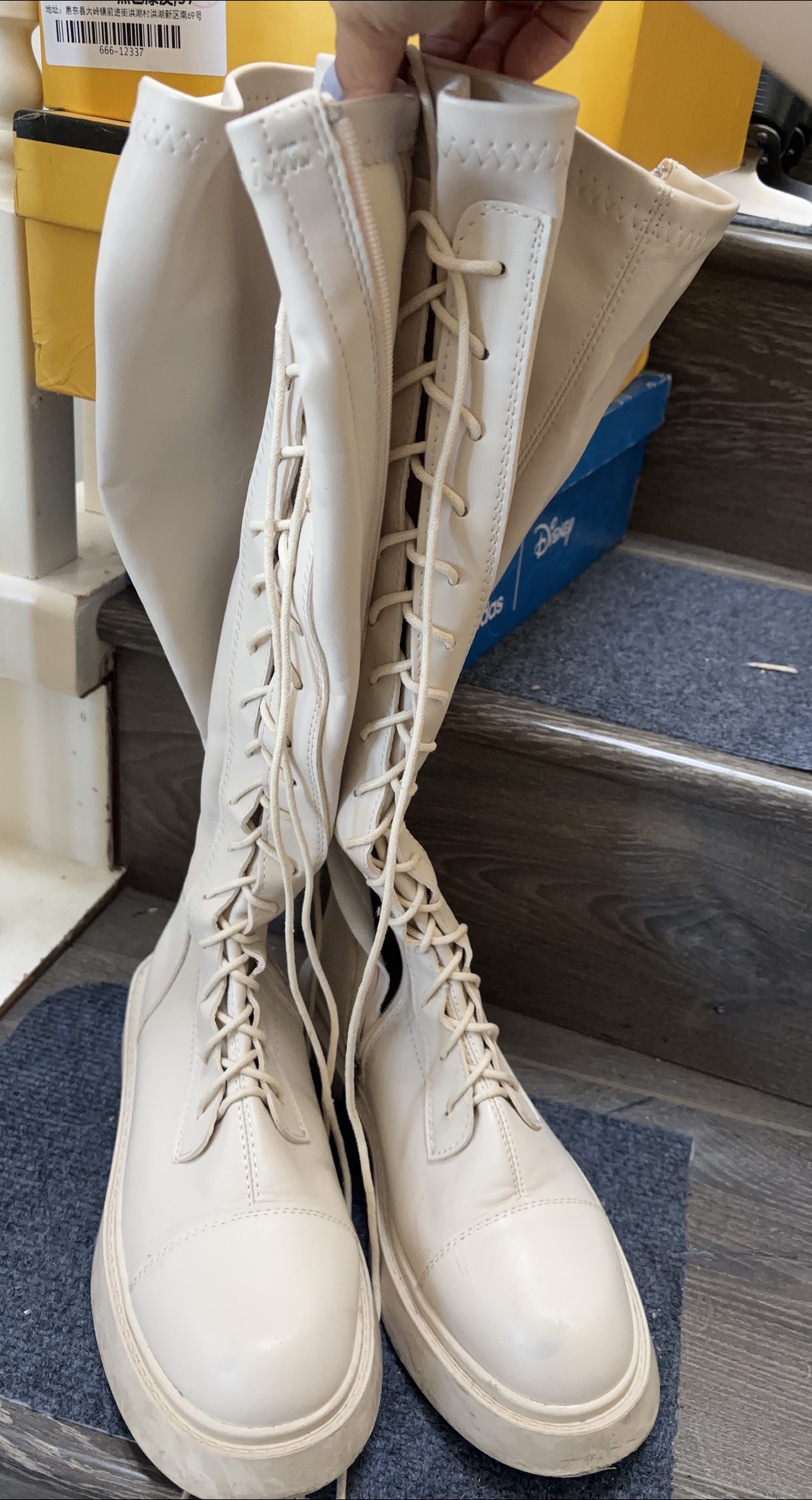 Beige Knee High Lace-Up Boots 9 thumbnail