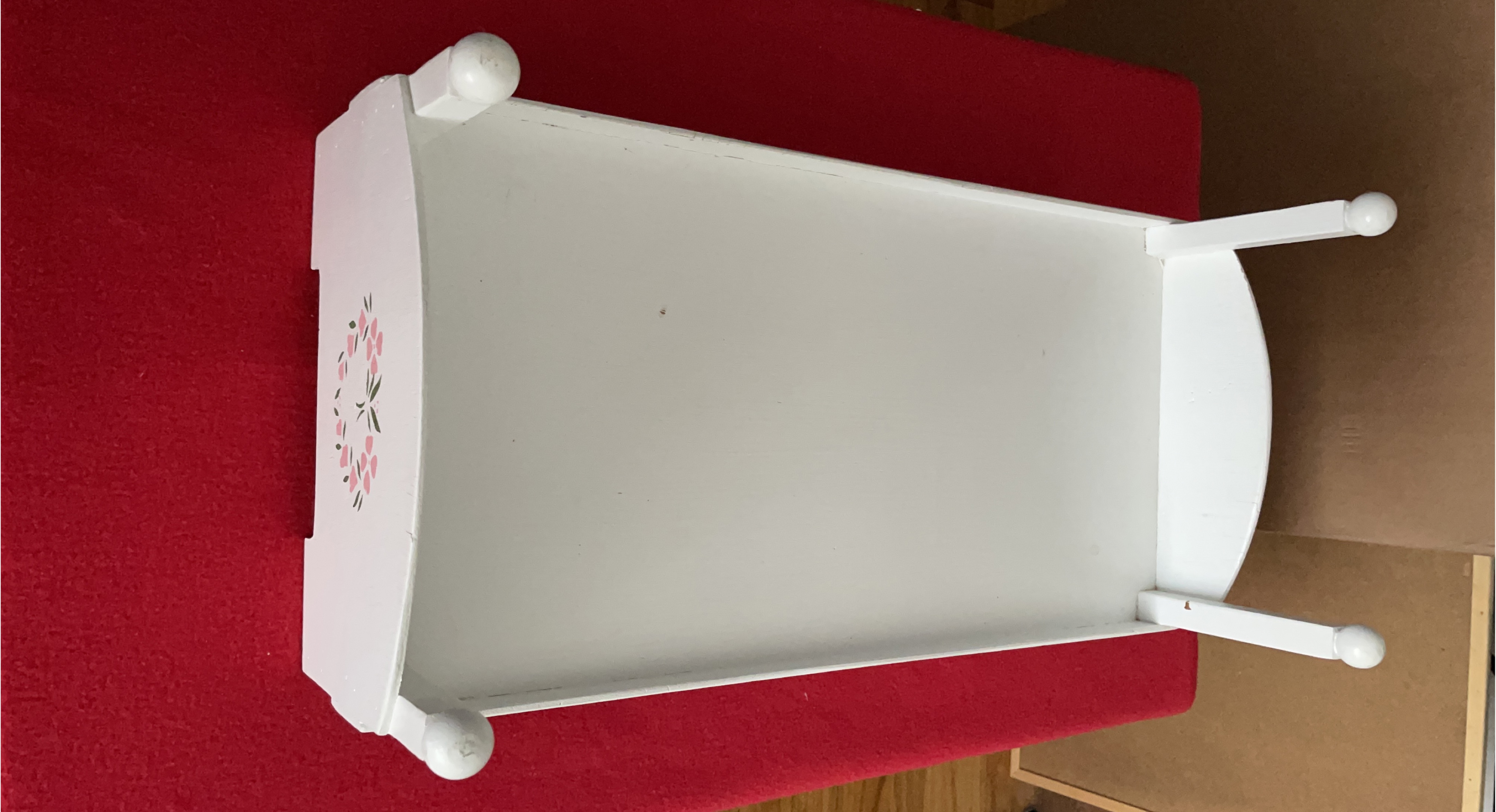 White Wooden Doll Bed with Floral Design thumbnail