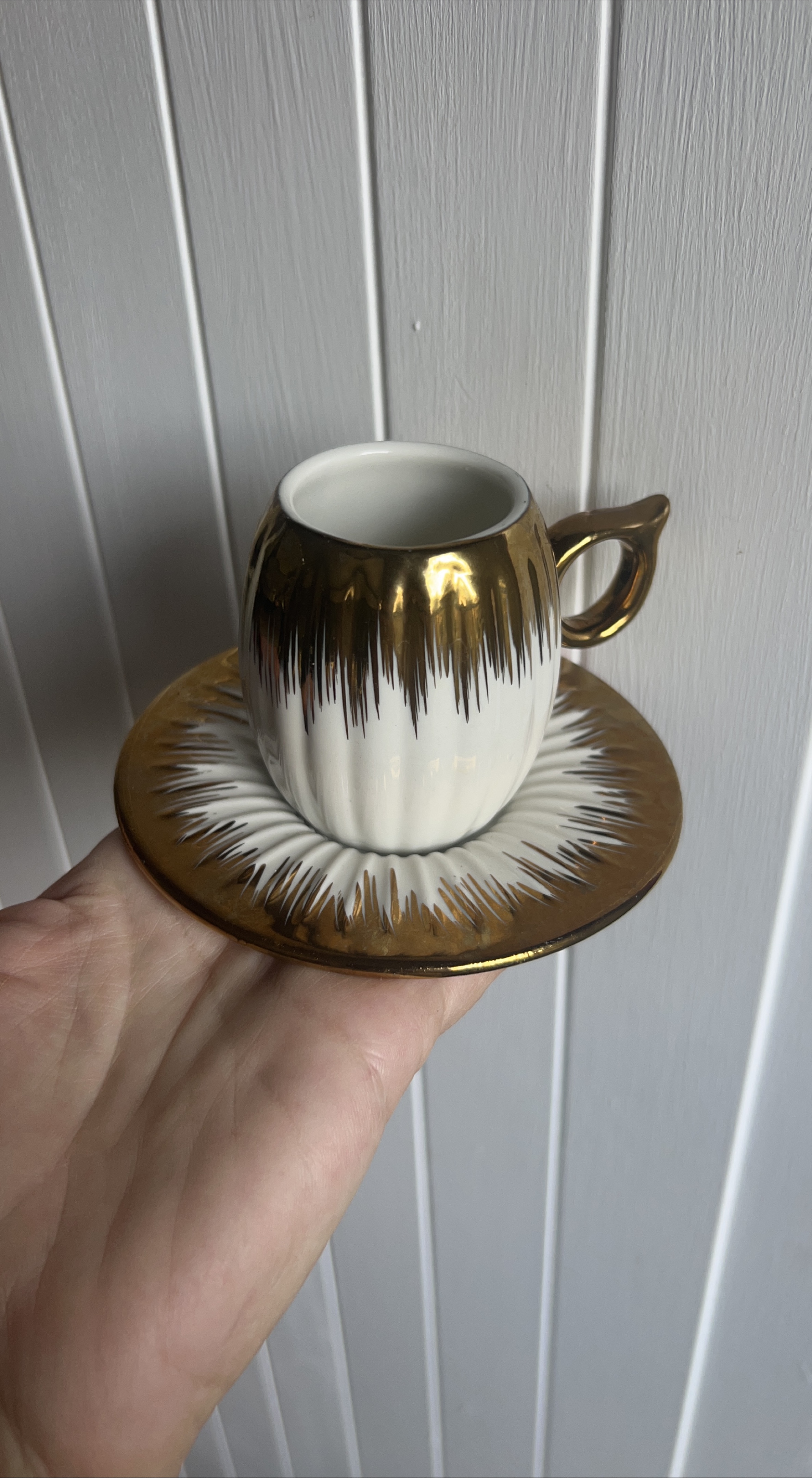Vintage White & Gold Demitasse Cup and Saucer image indicator(1)