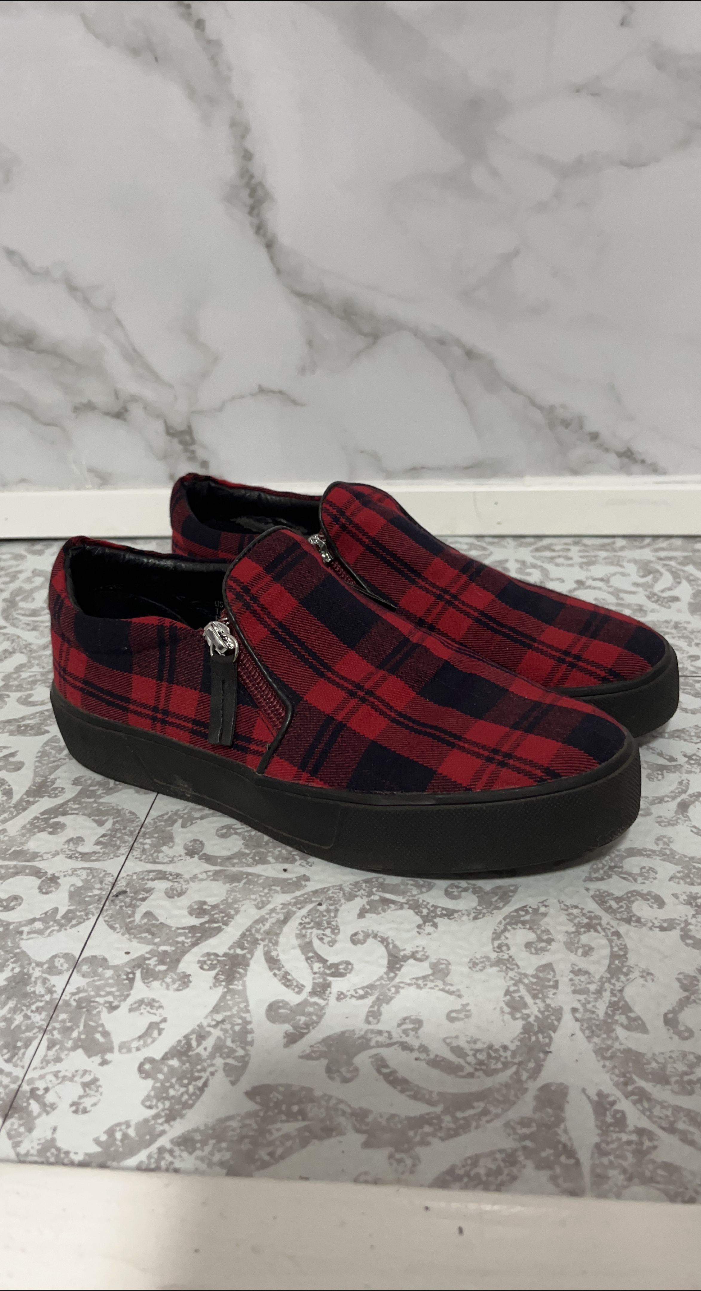 Red & Black Plaid Slip-On Shoes thumbnail