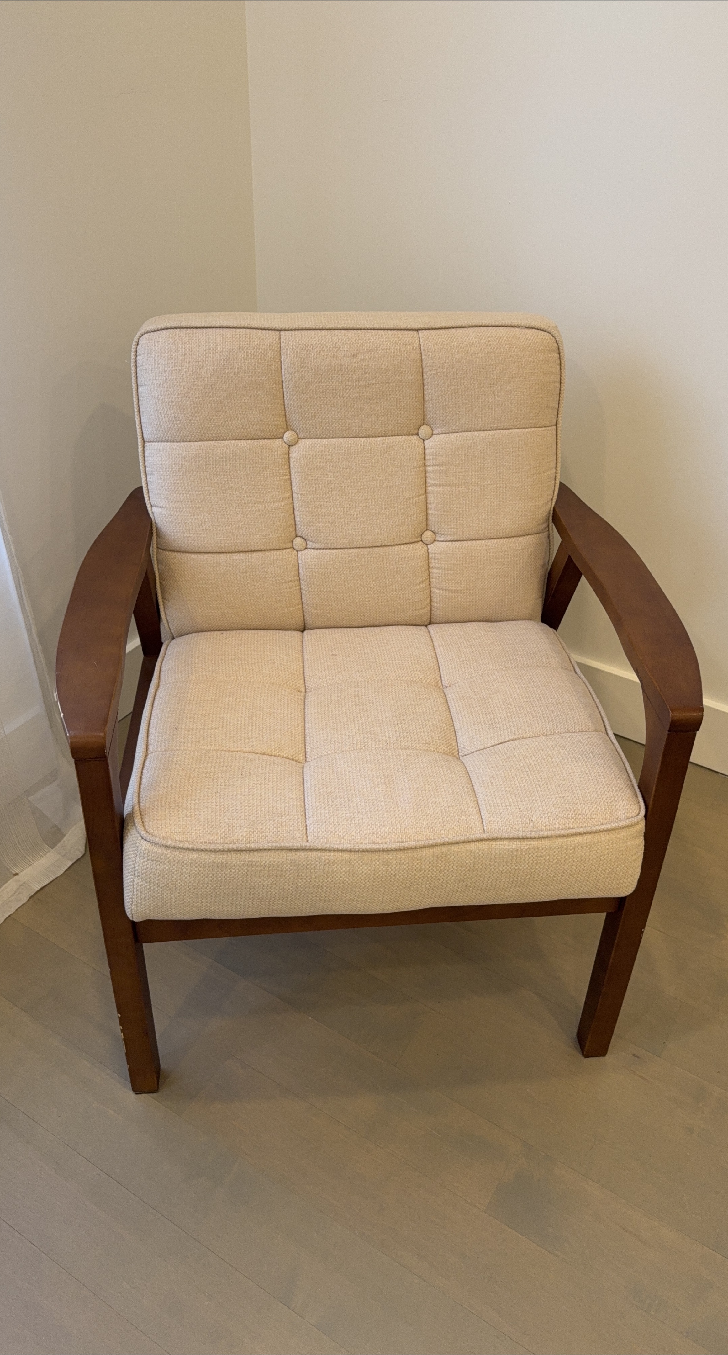 Beige Armchair with Wooden Frame thumbnail