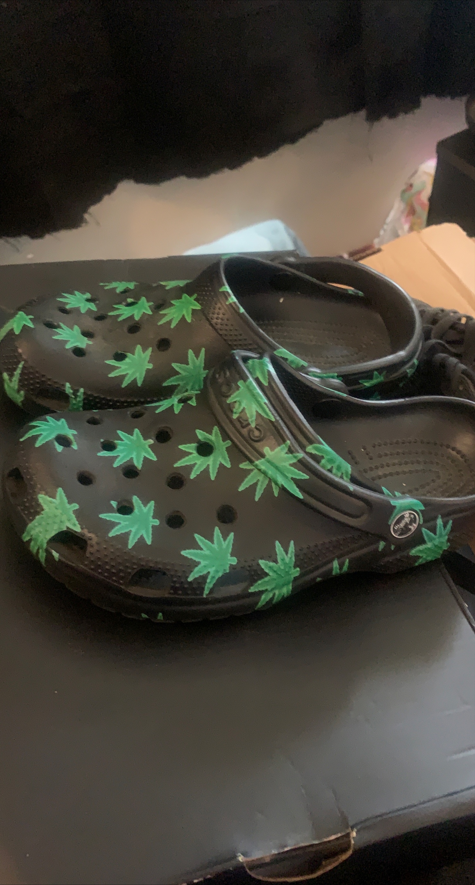 Crocs Classic Clog - Black with Green Leaf Design thumbnail