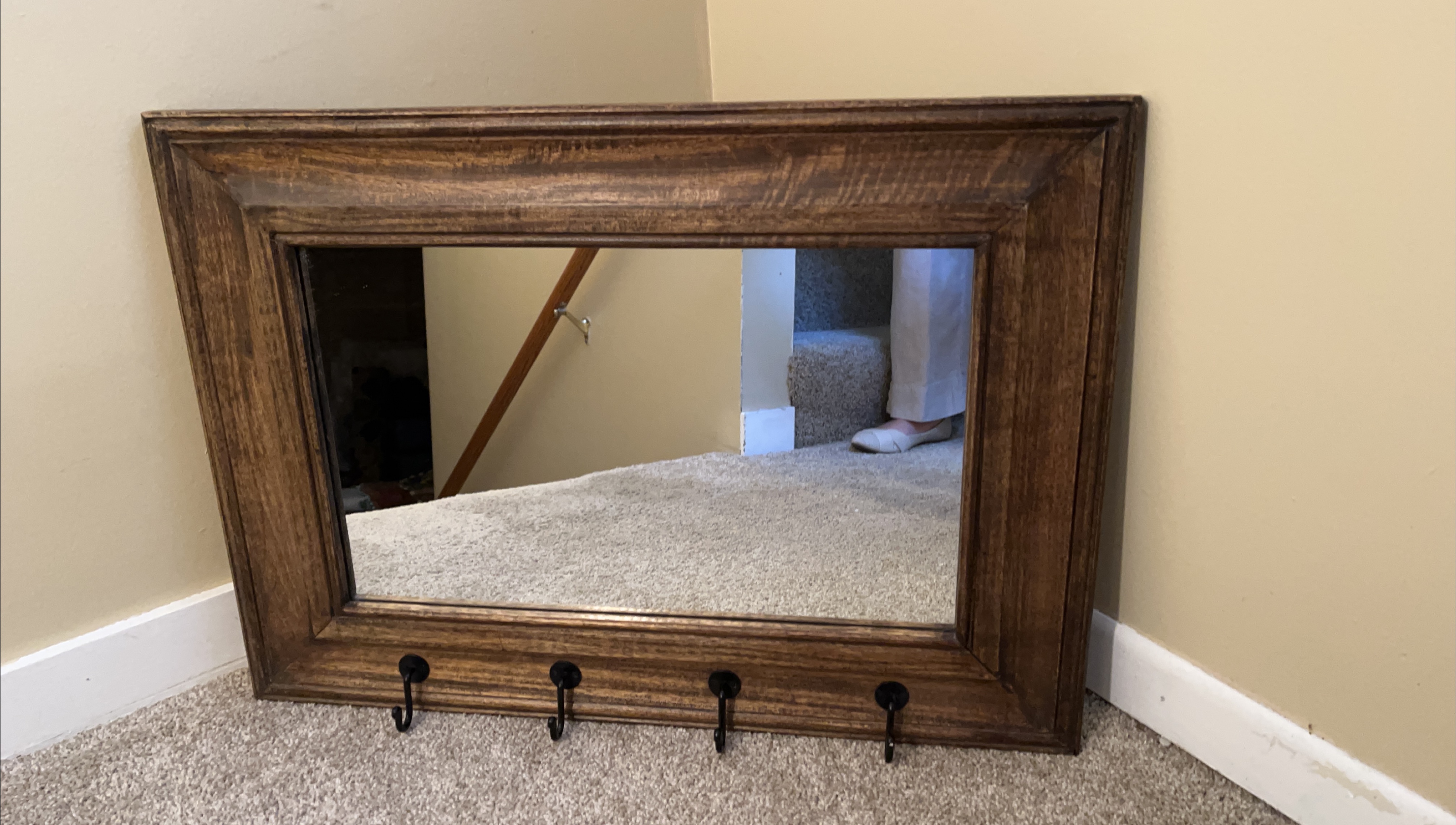 Wooden Framed Mirror with Hooks thumbnail