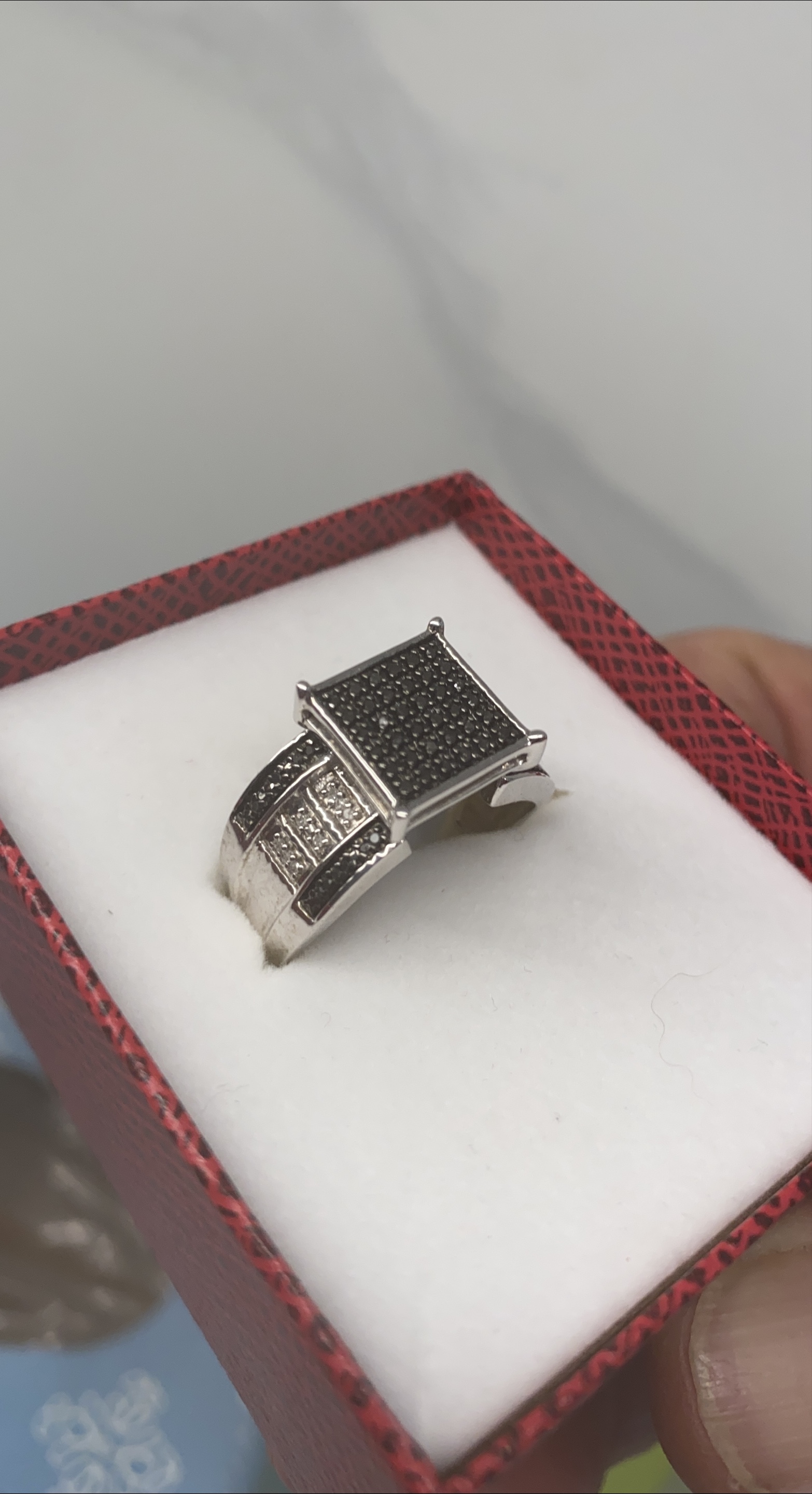 Silver Tone Ring with Black and White Stones thumbnail