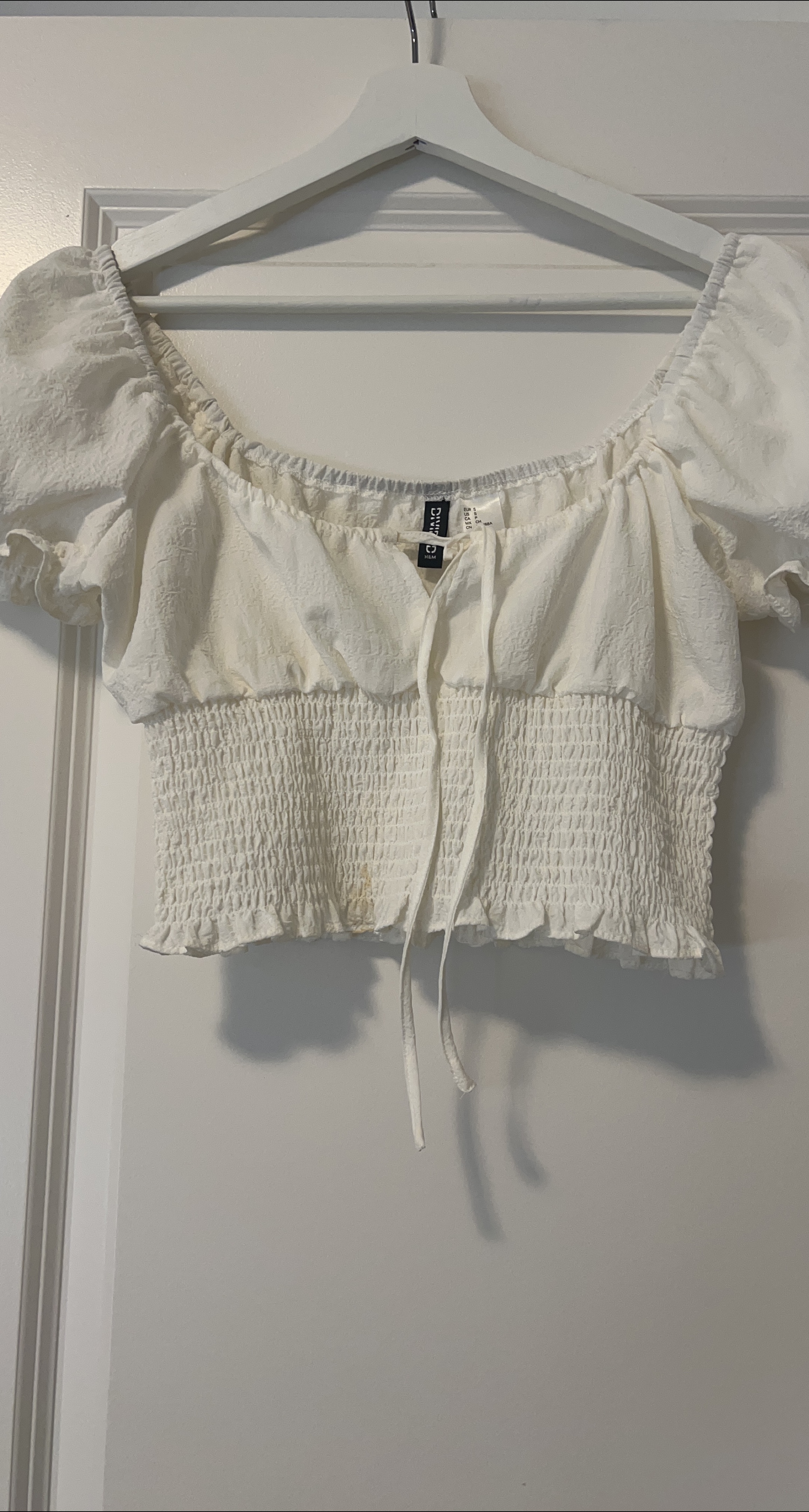 H&M White Smocked Crop Top  Small thumbnail