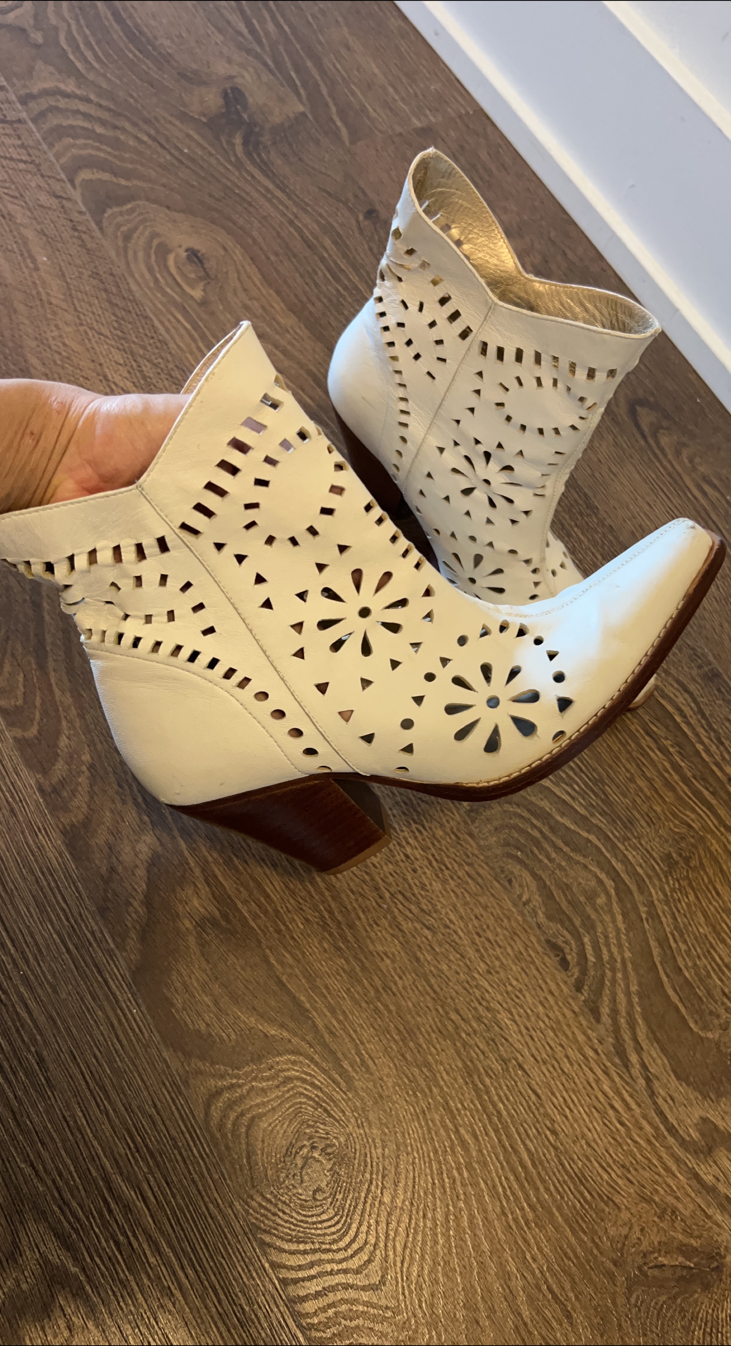 White Leather Cutout Ankle Boots - Size 6 thumbnail