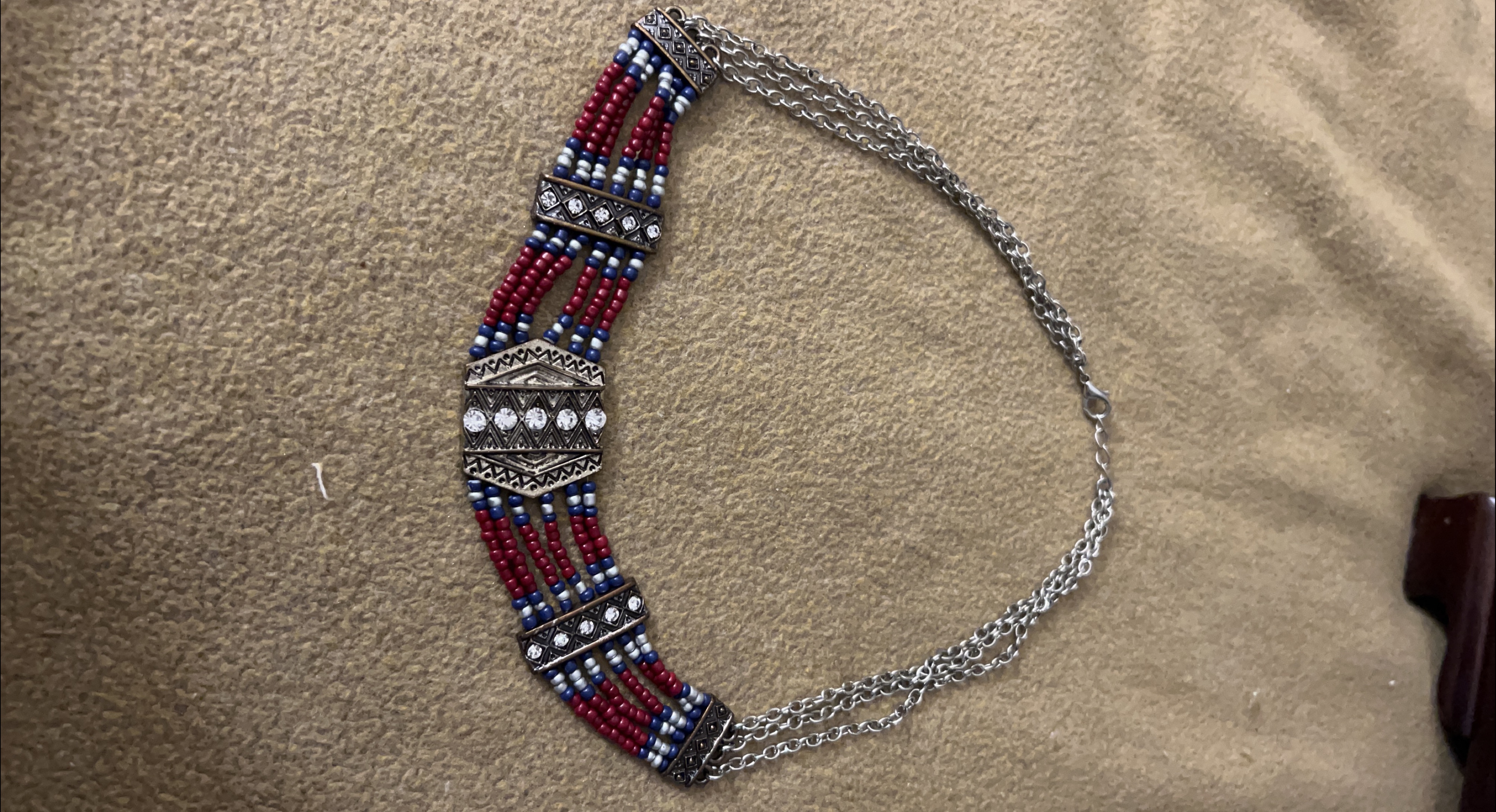 Beaded Choker Necklace - Red, White, and Blue thumbnail